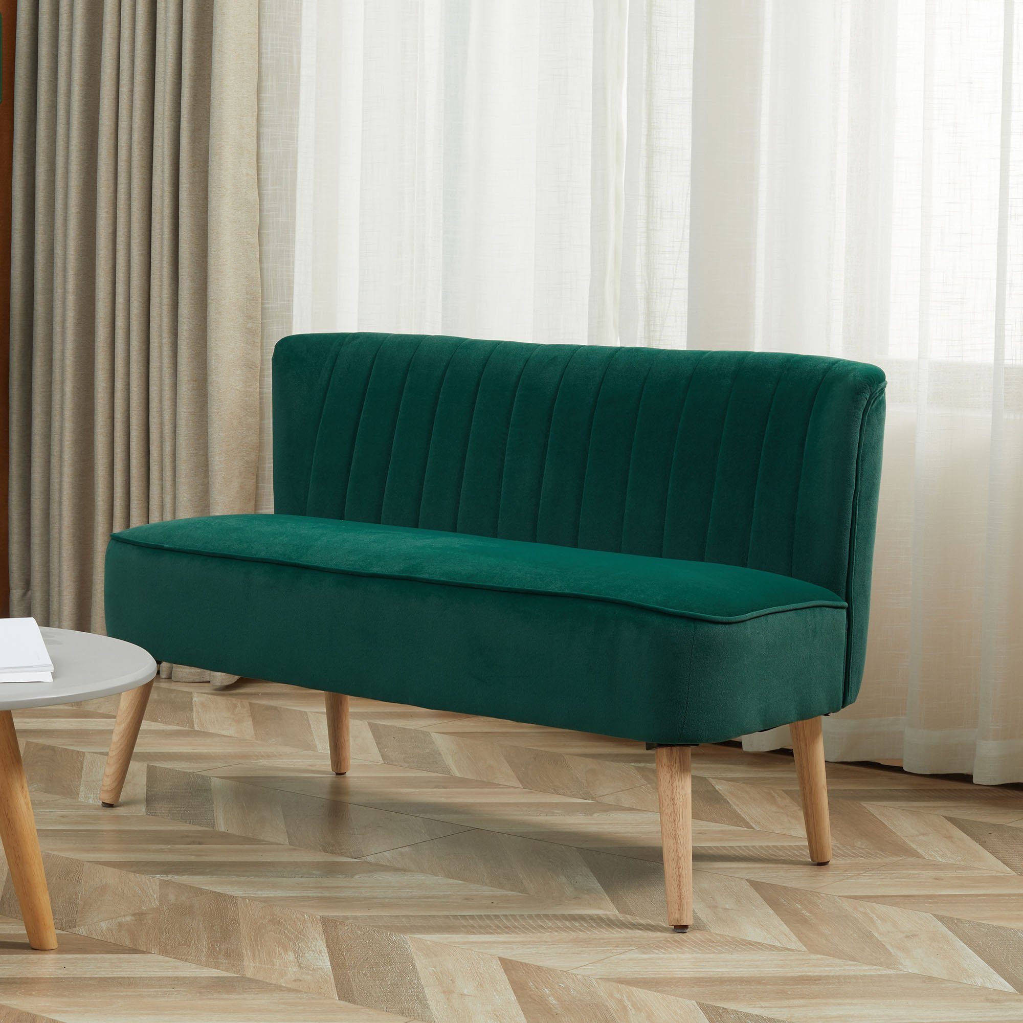 Loungesofa Holz 2-Sitzer Sitzmöbel 1 Polyster Schaumstoff, Teile Samtartiges HOMCOM