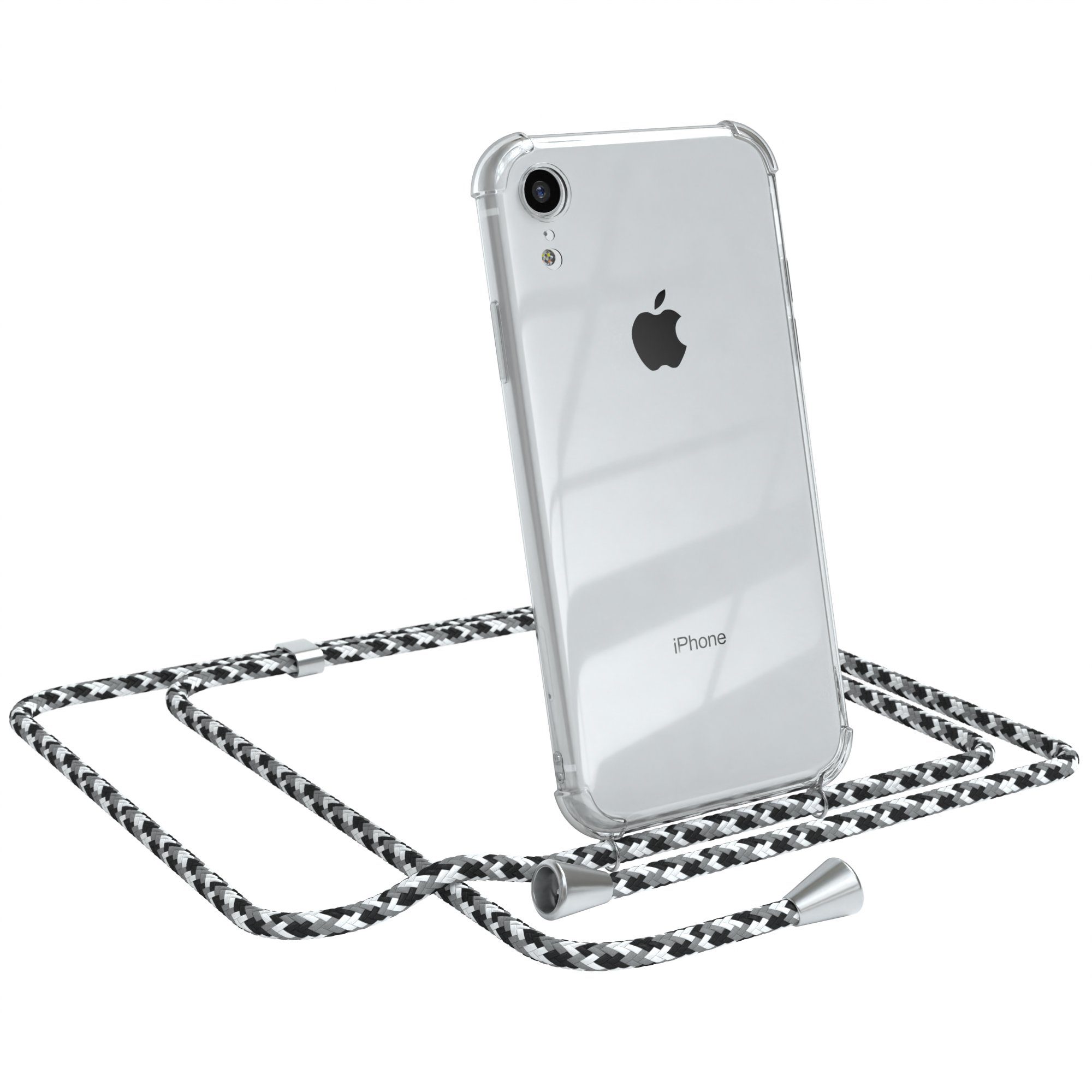 EAZY CASE Handykette Hülle mit Kette für Apple iPhone XR 6,1 Zoll, Kette zum Umhängen mit Umhängeband mit Riemen Schwarz Camouflage