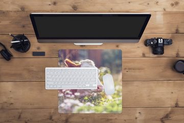 MuchoWow Gaming Mauspad Kuh - Sonne - Blumen (1-St), Mousepad mit Rutschfester Unterseite, Gaming, 40x40 cm, XXL, Großes