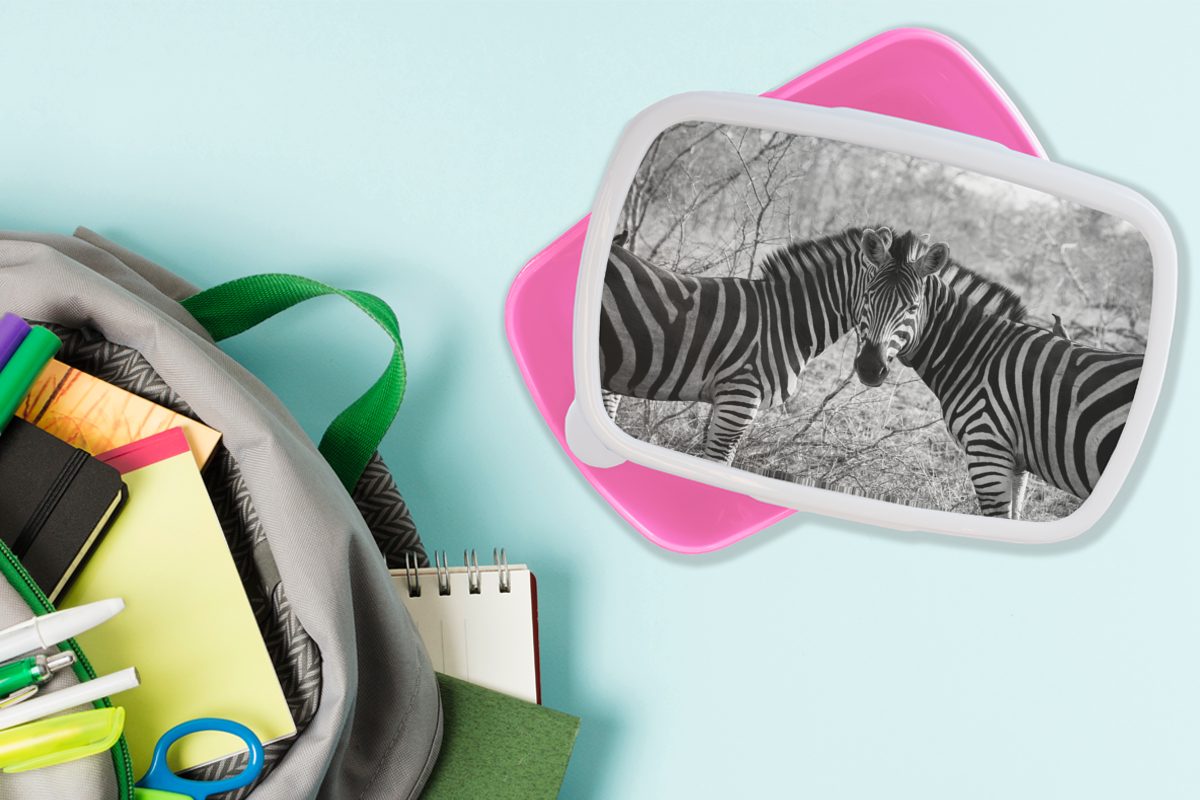 Erwachsene, Zwei MuchoWow Kinder, rosa Brotdose Brotbox Kunststoff Zebras, Lunchbox Kunststoff, (2-tlg), Mädchen, für Snackbox,