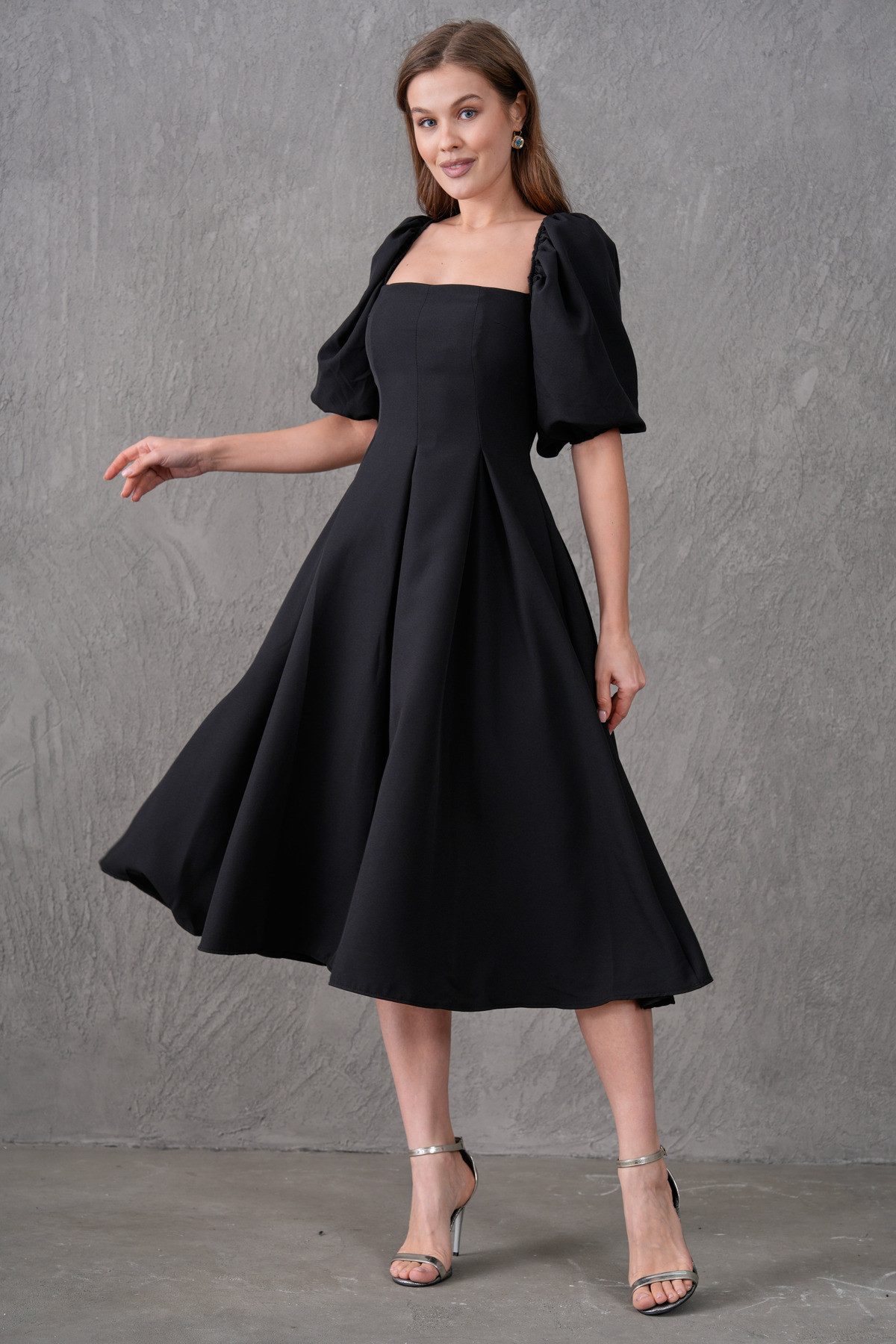 WOMAN VISION Abendkleid Trägerloses, kurzärmeliges, ausgestelltes Midikleid mit Ausschnitt – Bild 5 von 5