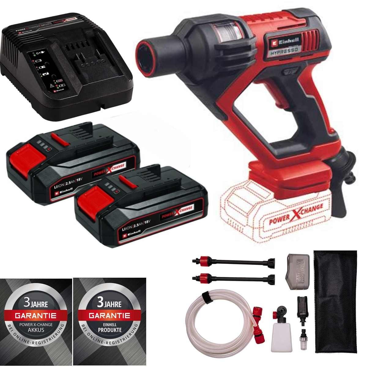 Einhell Akku-Druckreiniger Hypresso 18/24-1 Li mit 2 x Akku 2,5 Ah 1x Ladegerät, Druck max: 24 bar