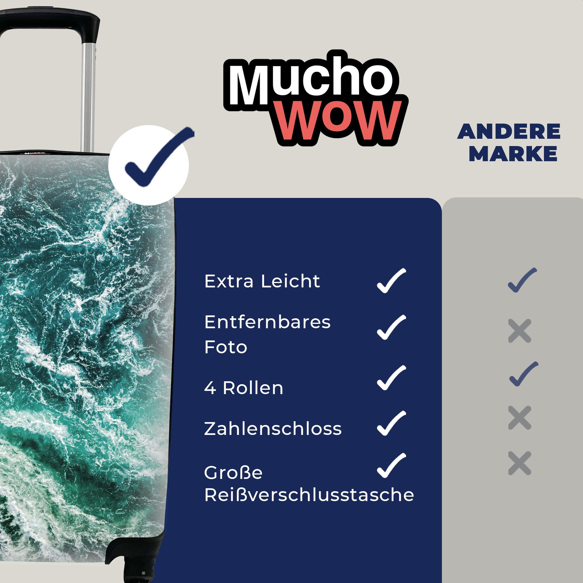 MuchoWow Handgepäckkoffer Grün Wasser - - Reisekoffer Reisetasche - für Luxus Meer Türkis, Handgepäck - Ozean Ferien, - 4 Trolley, Rollen, rollen, mit