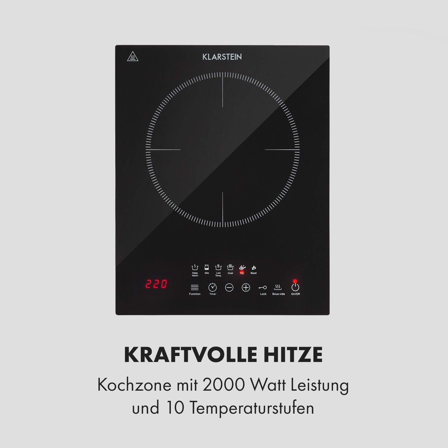 Klarstein Induktions-Kochfeld Cook n Roll 10034708, Induktionskochfeld 2000W Timer 10 Stufen Bratenthermometer – Bild 5 von 5