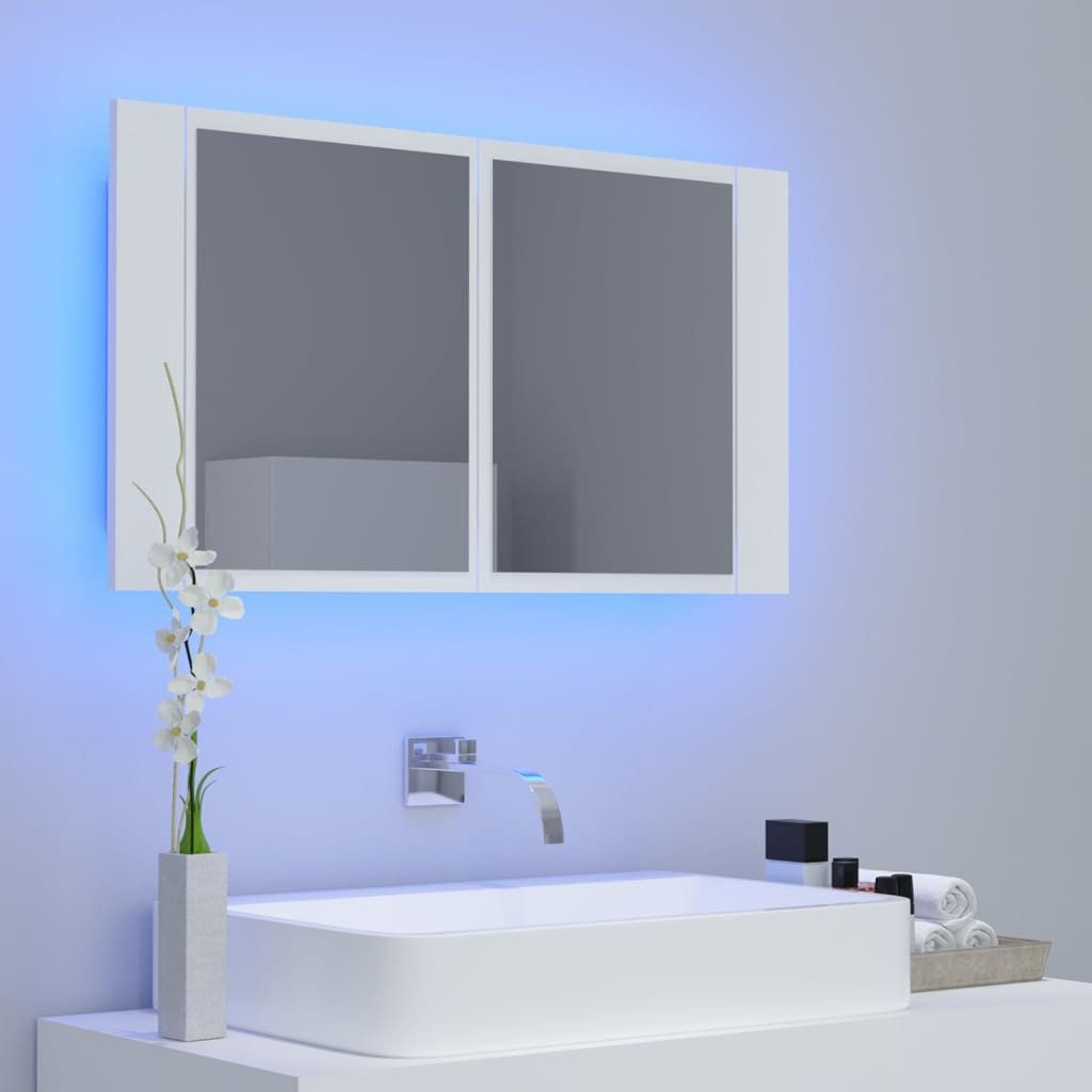 vidaXL Spiegelschrank NA LED Bad Spiegelschrank Weiß 80x12x45 cm Badezimmer LED-Beleuchtung