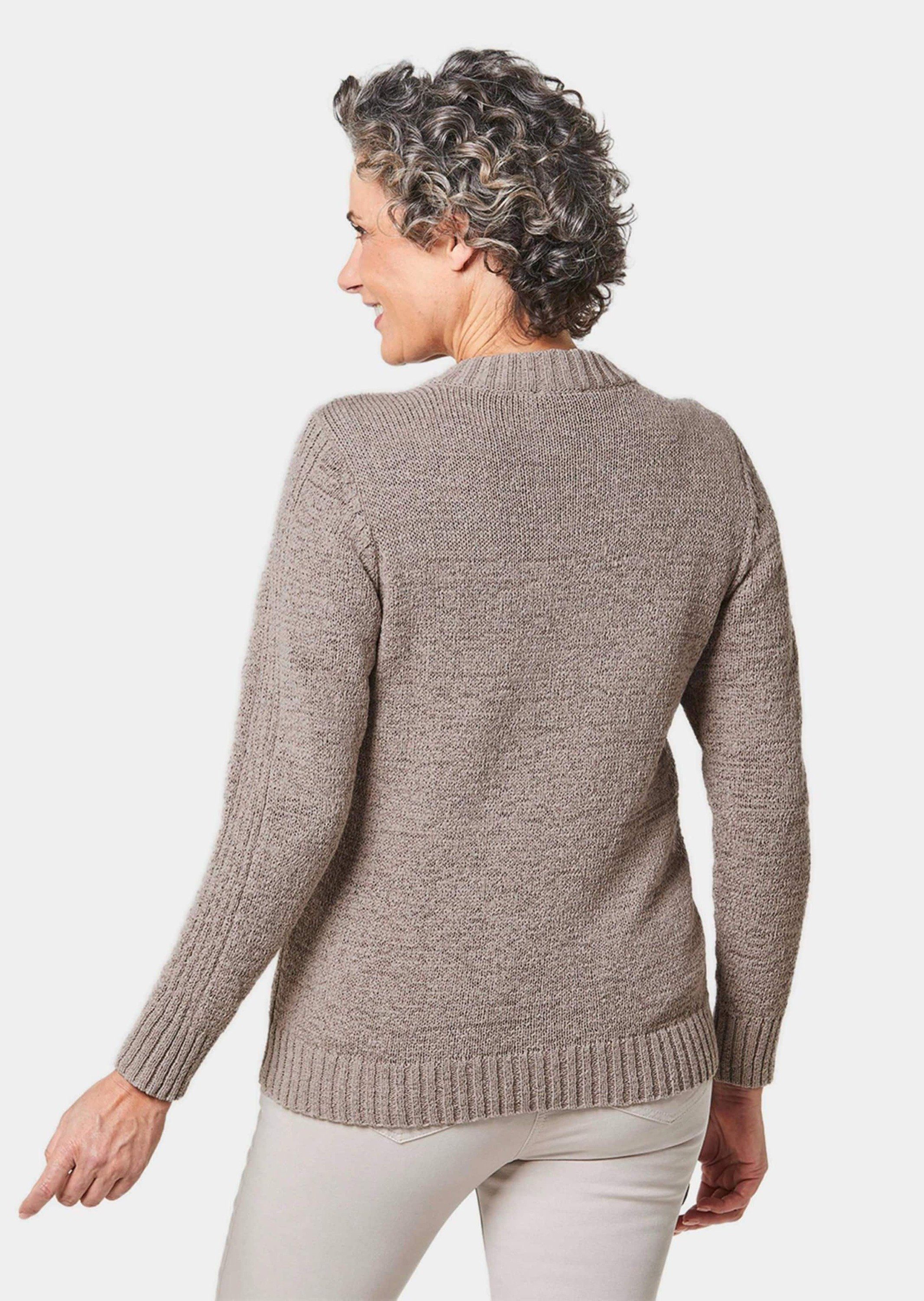 Melange-Optik Strickjacke GOLDNER Bändchengarn helltaupe in aus Strickjacke schöner