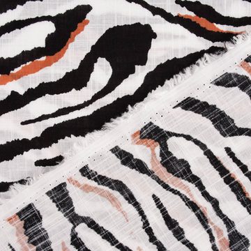 SCHÖNER LEBEN. Stoff Bekleidungsstoff Viskose Slub Streifen Tiger offweiß schwarz rost 1,4m, allergikergeeignet