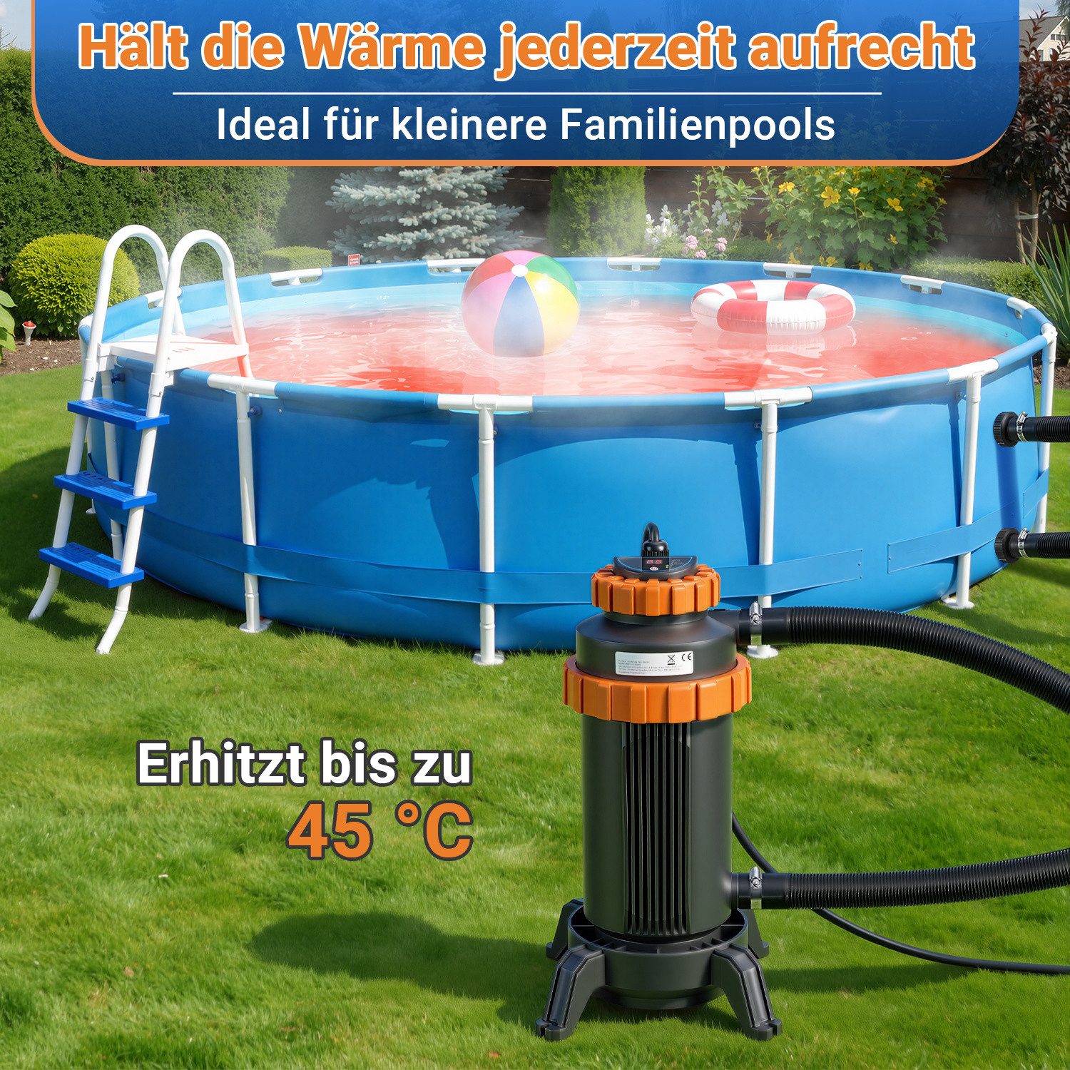 Clanmacy Pool-Wärmepumpe Poolheizung für Pools Wärmetauscher Schwimbad 3KW Schwimmbadheizer