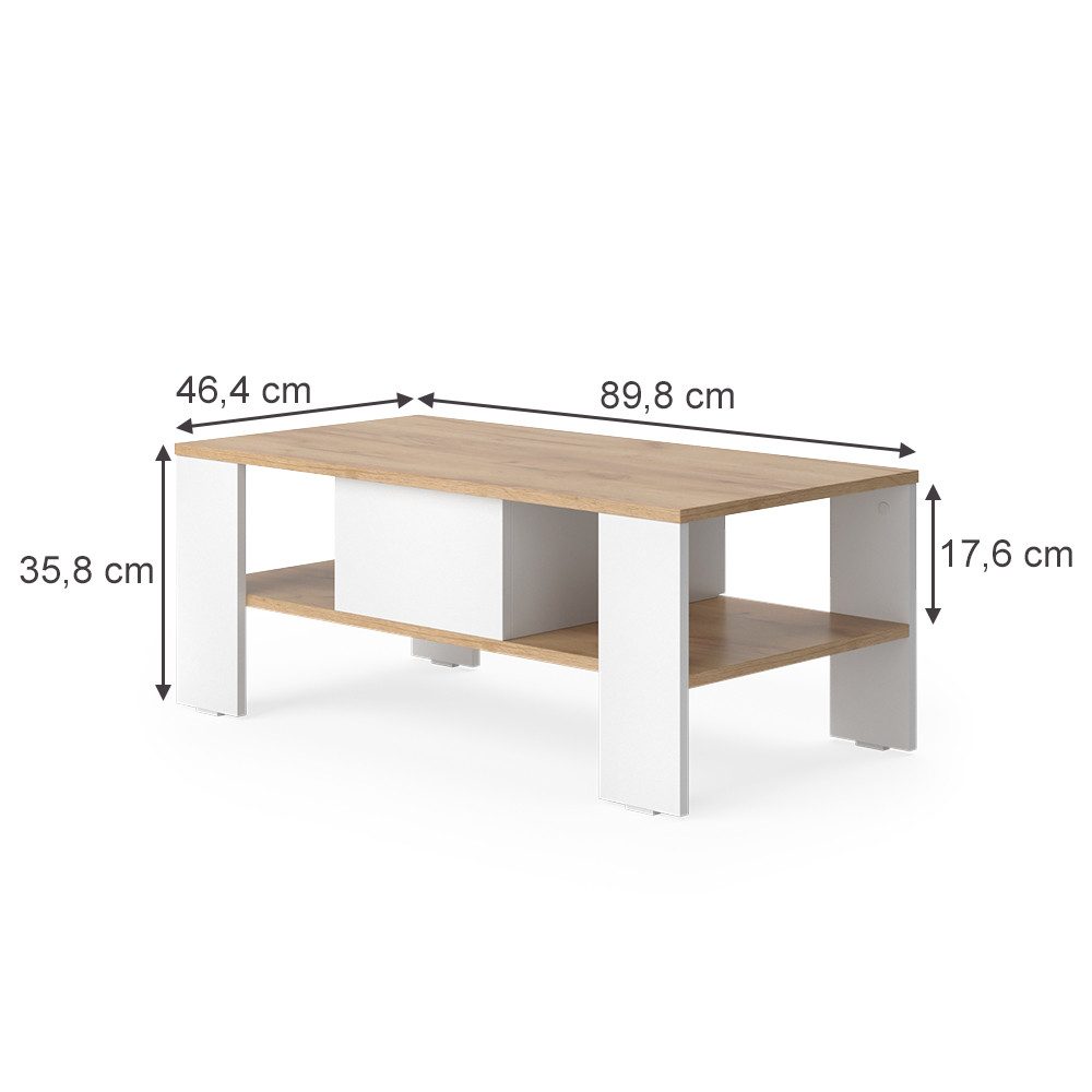 Vicco Couchtisch Wilmut, Goldkraft Eiche/Weiß, 89.8 günstig online kaufen