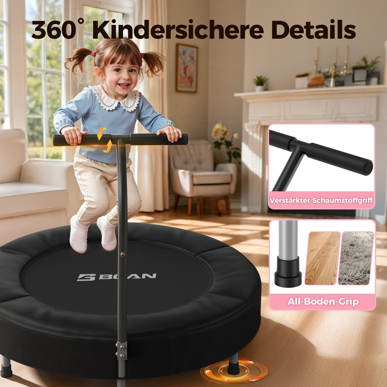 BCAN Kindertrampolin für 1-6 Jährige, mit Schaumgriff & lückenloser Polsterung, Ø 91 cm, (1 tlg), gelenkschonend für Indoor-Spiel – Bild 5 von 5