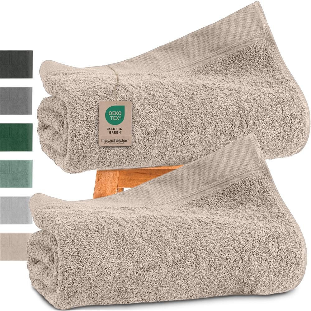 Hausfelder Saunatuch Saunatücher Set 2er 100x200cm XXL Baumwolle Premium 500g/m² Beige, Baumwollfrottee (2-St), Mit Aufhängeschlaufen, saugstark