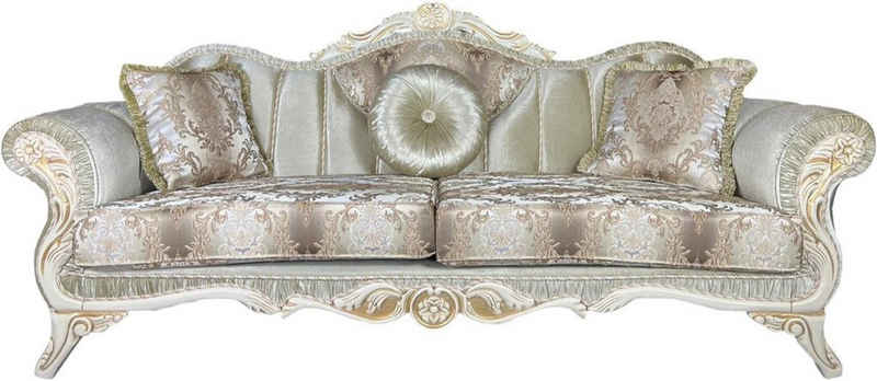 Casa Padrino Sofa Luxus Barock Sofa Grün / Weiß / Gold - Prunkvolles Wohnzimmer Sofa mit elegantem Muster - Barock Wohnzimmer Möbel