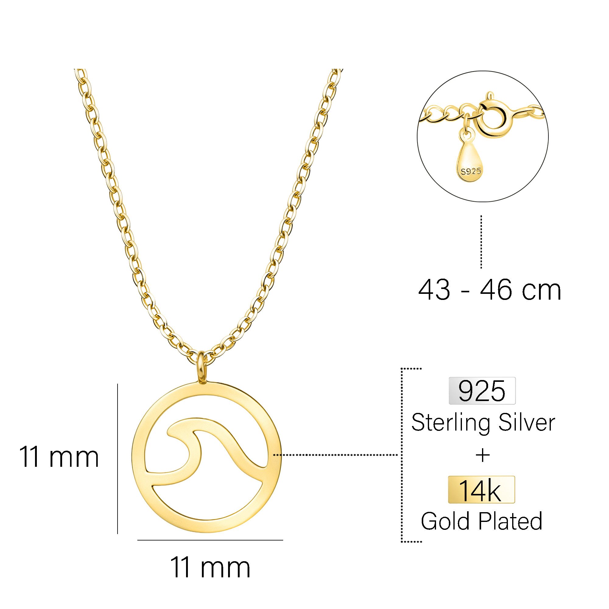 Sofia Milani Kette mit Anhänger Welle, 925 Silber Damen Schmuck - N0465