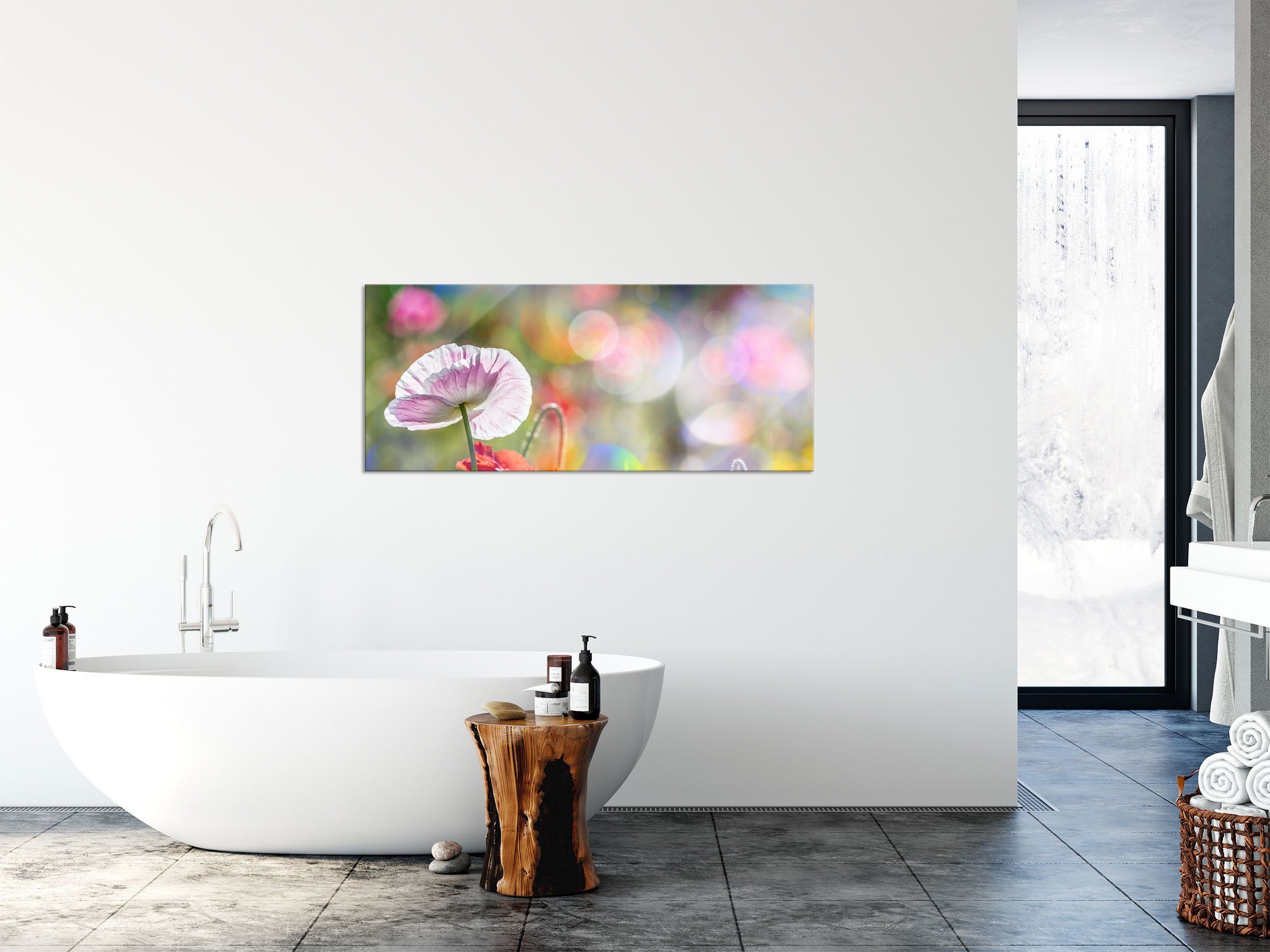 Frühling im im und Mohn Aufhängungen inkl. Echtglas, Kalifornischer Glasbild aus Frühling, Mohn Kalifornischer Pixxprint Abstandshalter St), (1 Glasbild