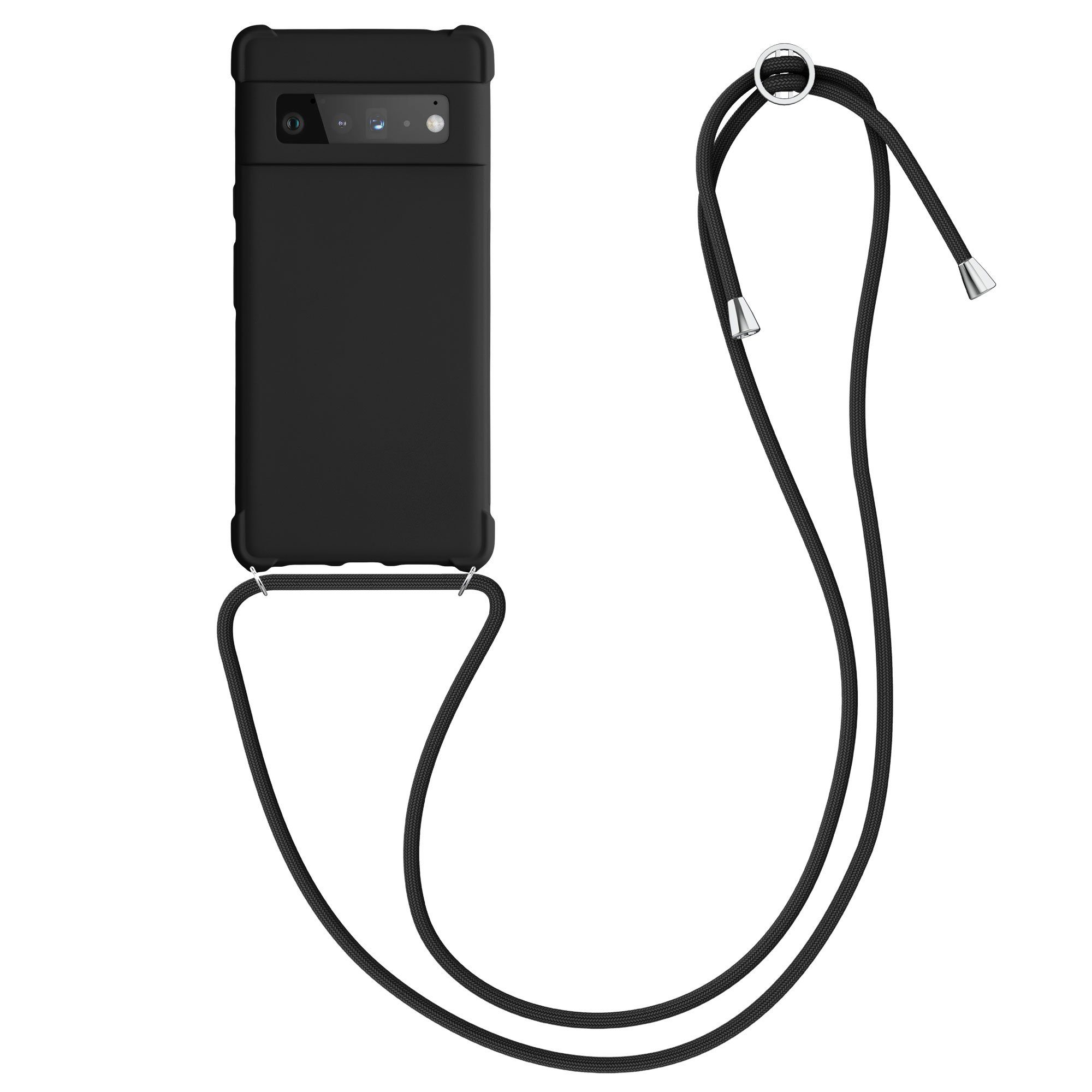 kwmobile Etui Hülle für Google Pixel 6 Pro, mit Metall Kette zum Umhängen - Silikon Handy Cover Case Schutzhülle