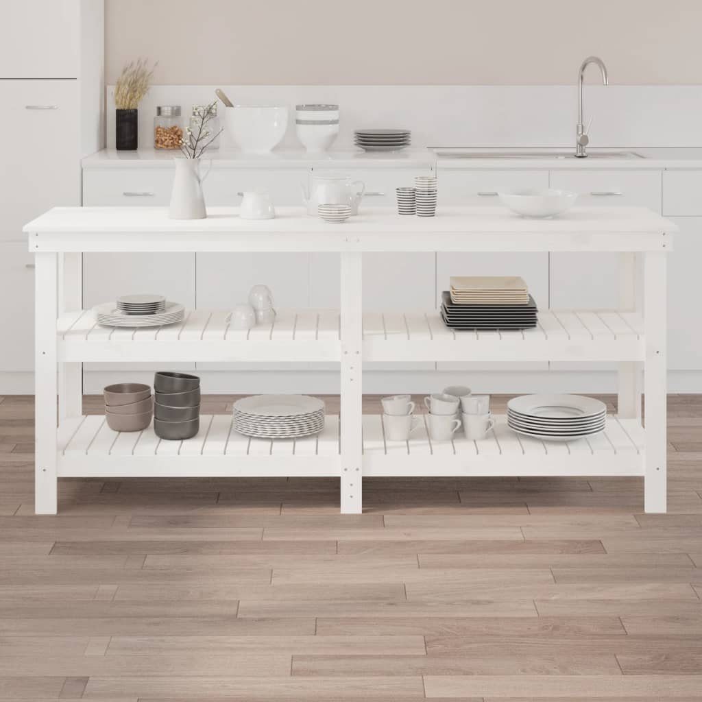 vidaXL Werkbank 1815 x 50 x 80 cm Werkbank Weiß 181x50x80 cm Massivholz Kiefer