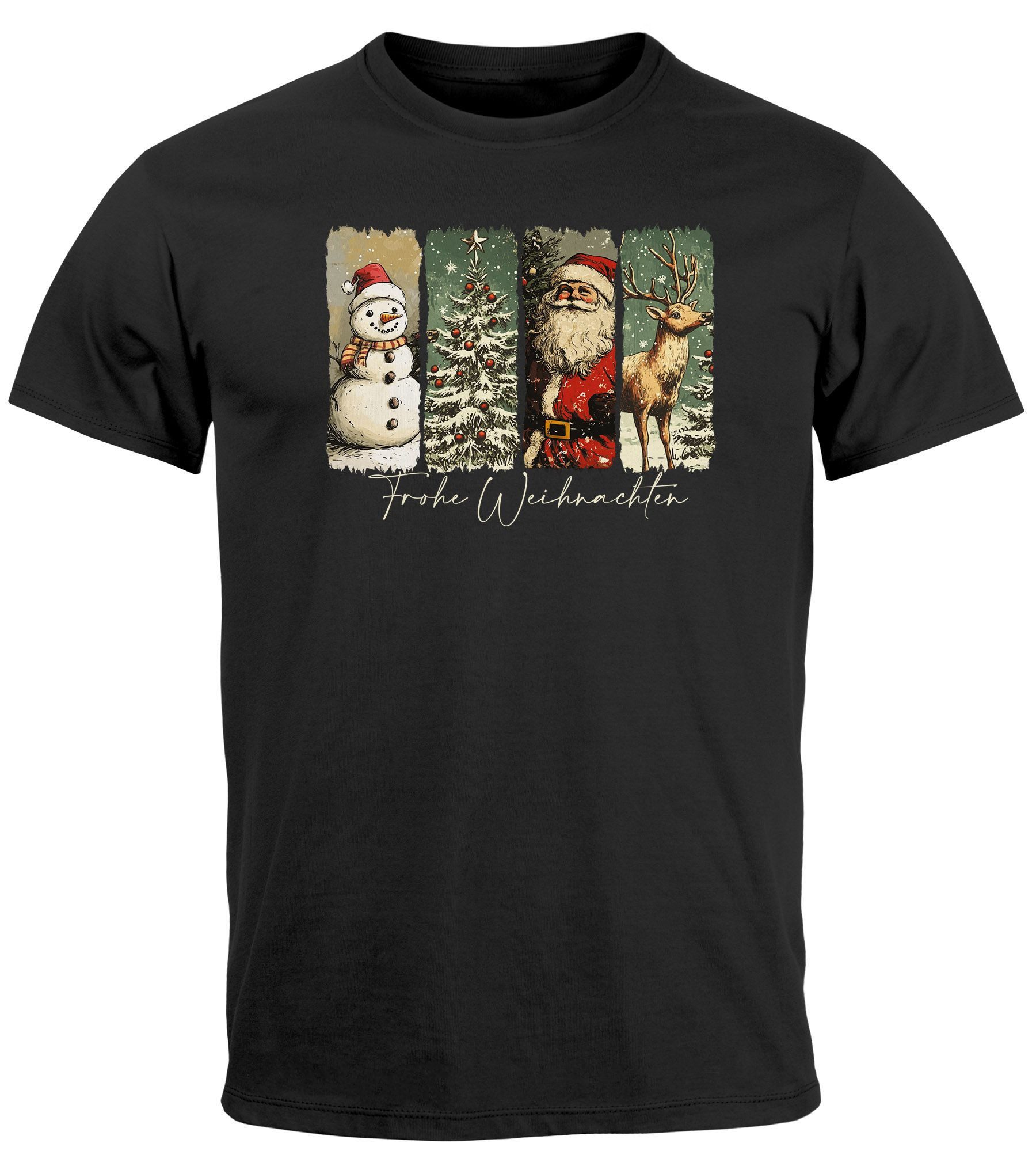 Print-Shirt Herren T-Shirt Weihnachten Retro Design mit Schneemann Tannenbaum
