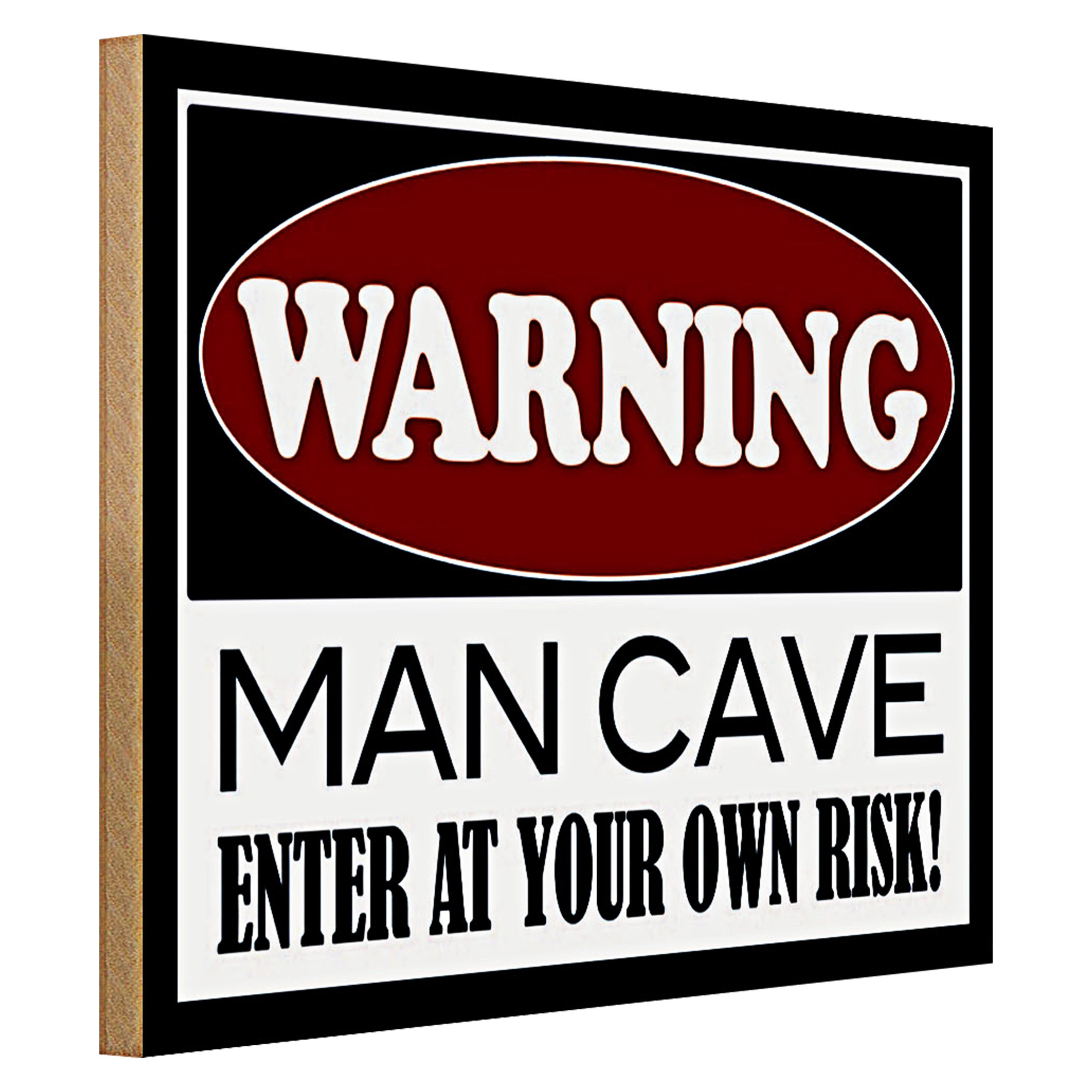 Roomando Holzbild Spruch 40x30cm Warning Man Cave enter at your