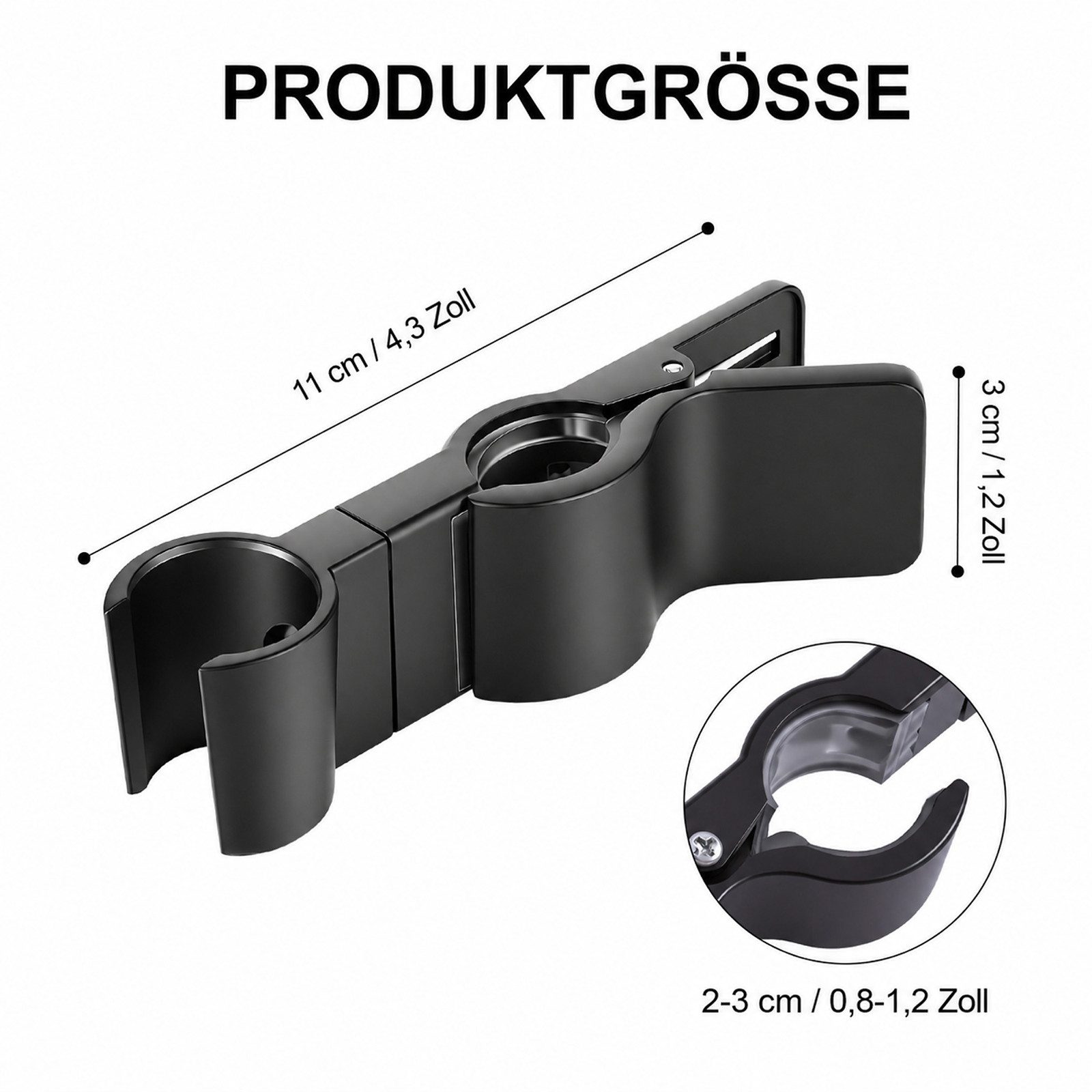 BlingBin Brausehalter Ohne Bohren, 35° Drehbar Duschkopf Halter für 22-25mm Stangen, Verchromte Halterung für Duschkopf, Badezimmer, Schwarz