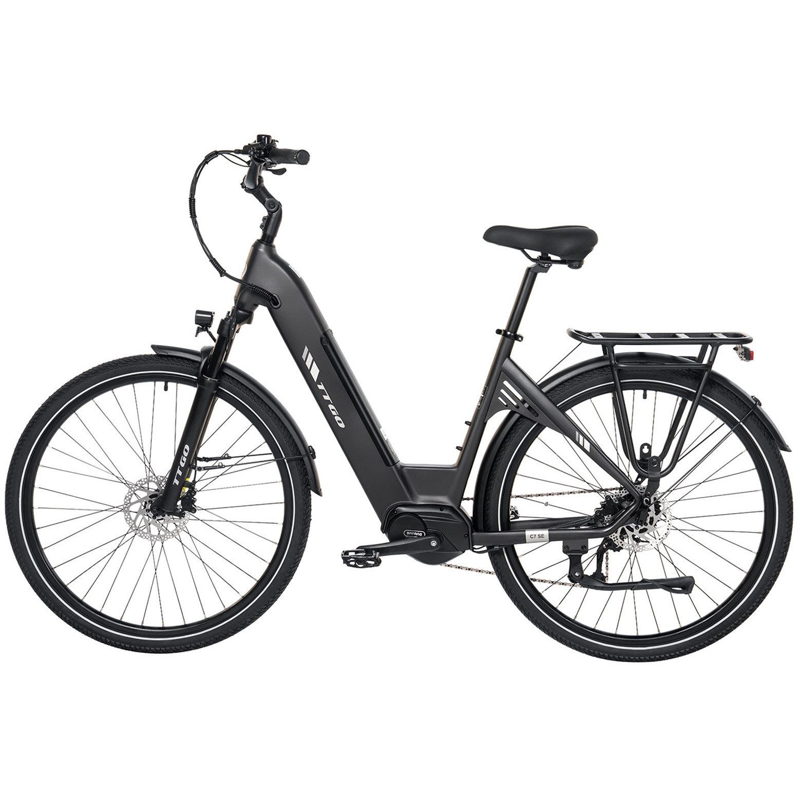 TTGO E-Bike Cityrad 28 Zoll, 75Nm Mittelmotor, Drehmomentsensor, 140km, Lockout-Federgabel, 9 Gang Shimano, Kettenschaltung, Mittelmotor, 648 Wh, Tiefeinstieg, hydr. Bremsen, Elektrofahrrad für Damen und Herren