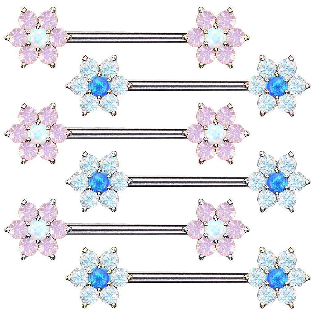 / Intimpiercing Brustpiercing Tribal Intim Blatt Blütenblatt, Barbell Taffstyle Gold Brust Barbell Blumen Opal Brustwarzen - Rosa mit Intimpiercing Weiß Piercing