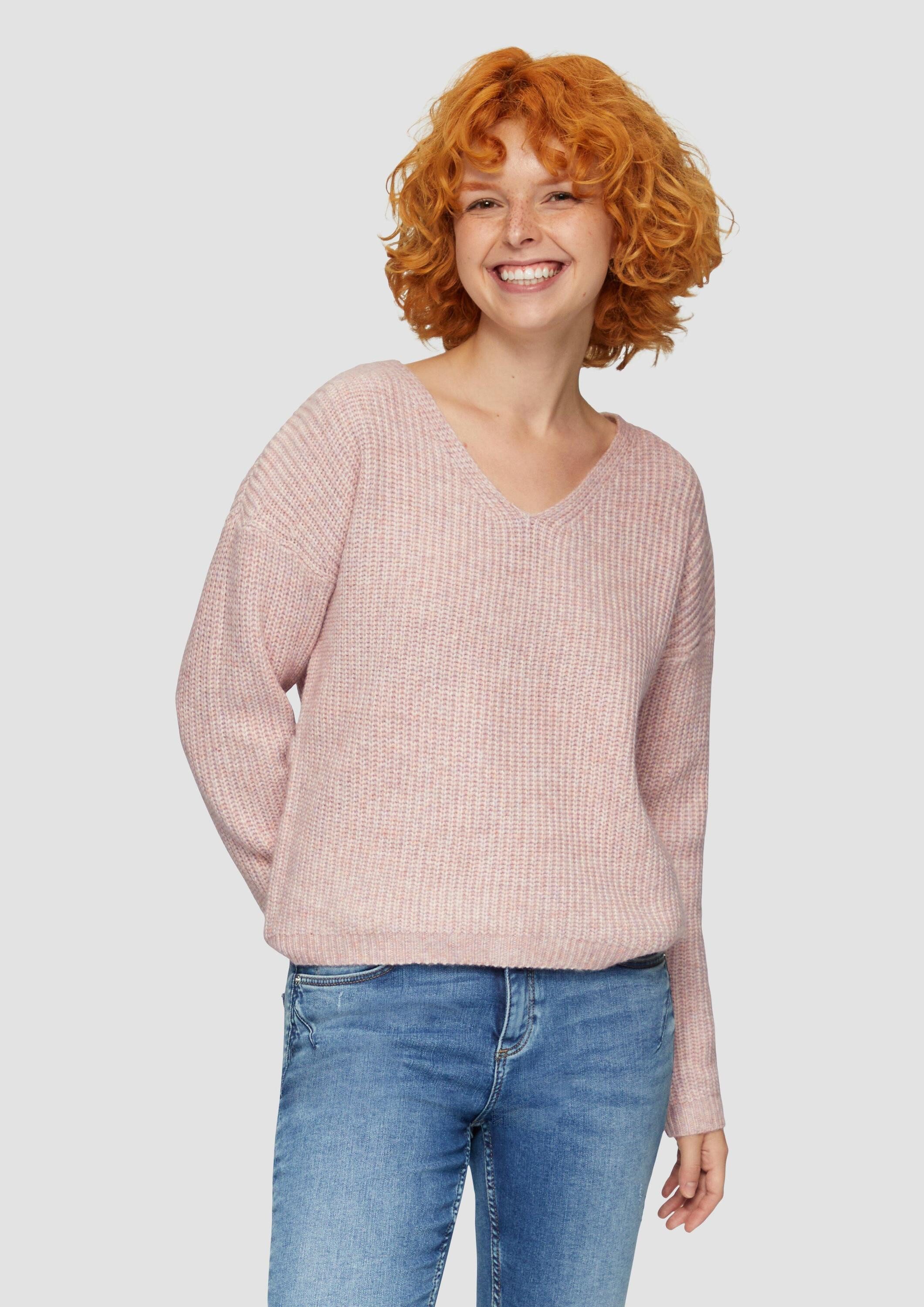 QS Longpullover Strickpullover Pullover mit überschnittenen Schultern in Me günstig online kaufen