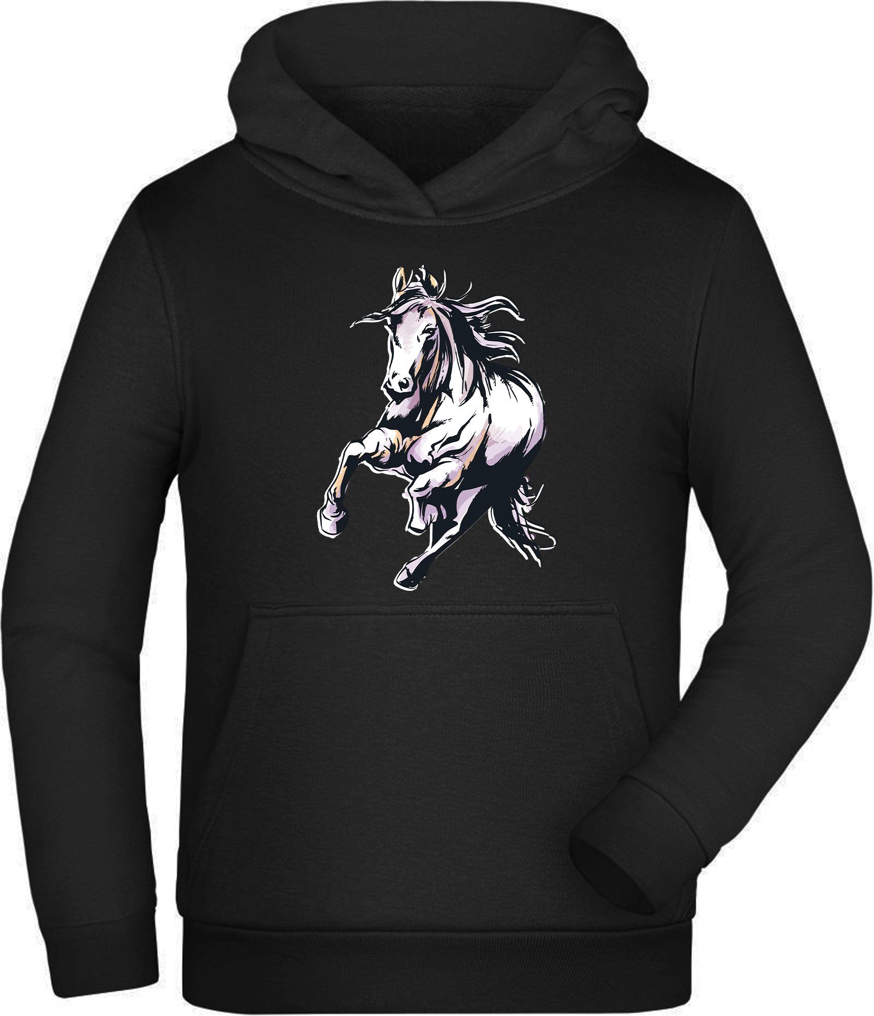 MyDesign24 Hoodie Kinder Kapuzen Sweatshirt i168 Kapuzensweater Hoodie Pferd Rennendes mit Pferde Aufdruck