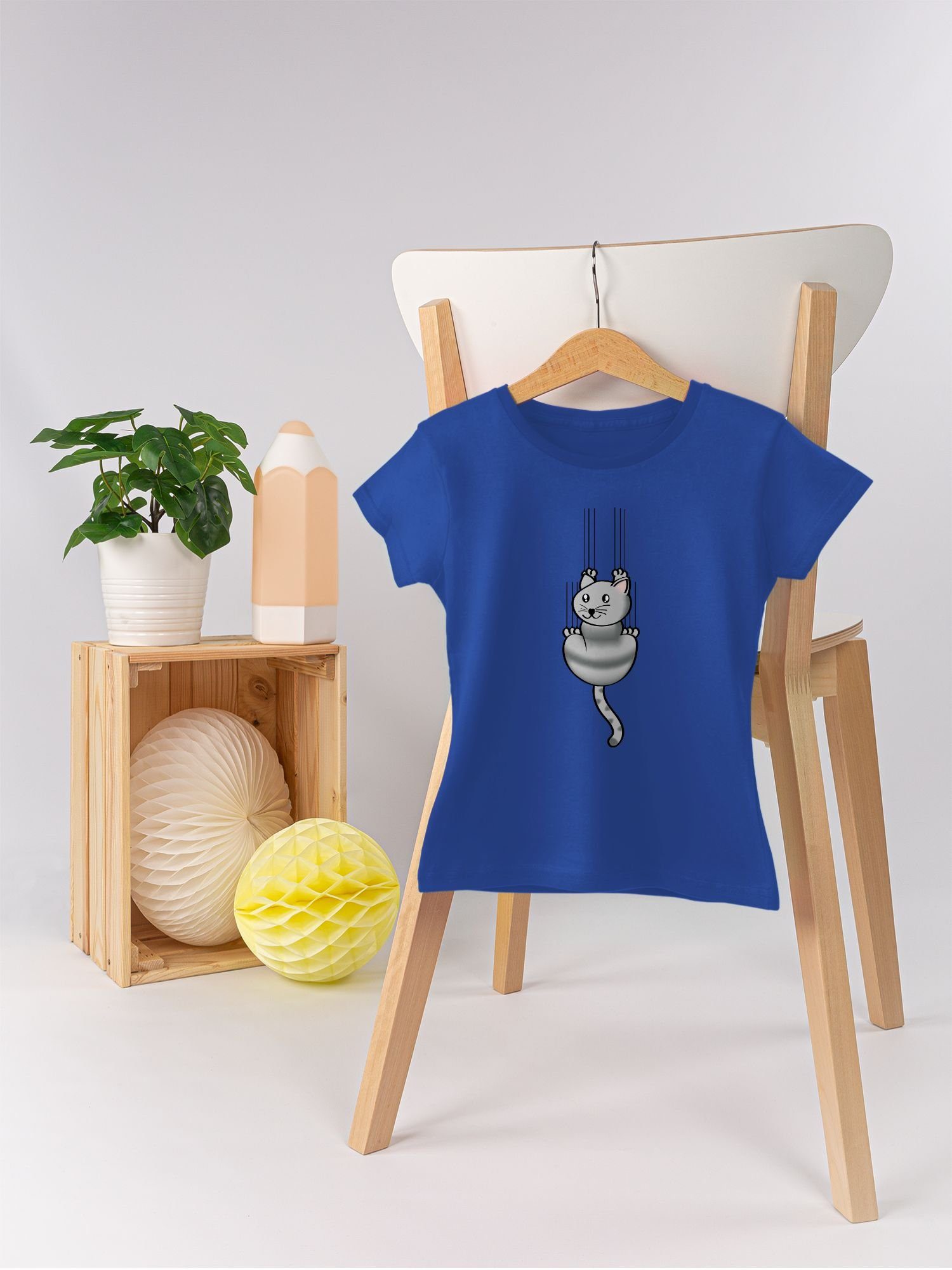 Shirtracer Tiermotiv Animal T-Shirt 2 Katze Print Royalblau Kratze