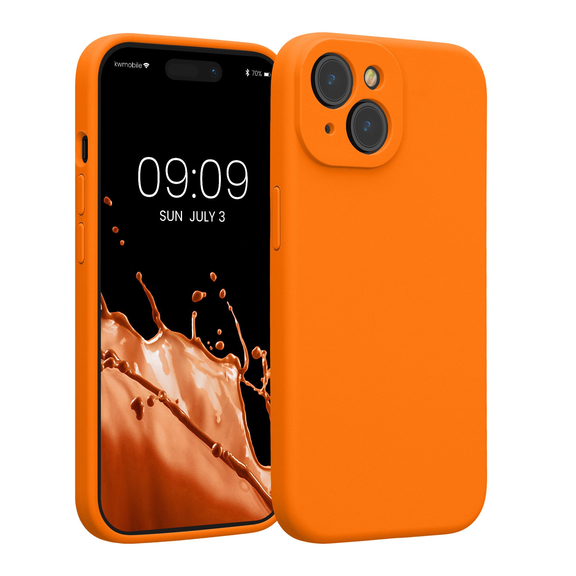kwmobile Handyhülle Handyhülle für Apple iPhone 15 Hülle, Hülle Silikon gummiert - Handyhülle - Handy Case in Fruity Orange