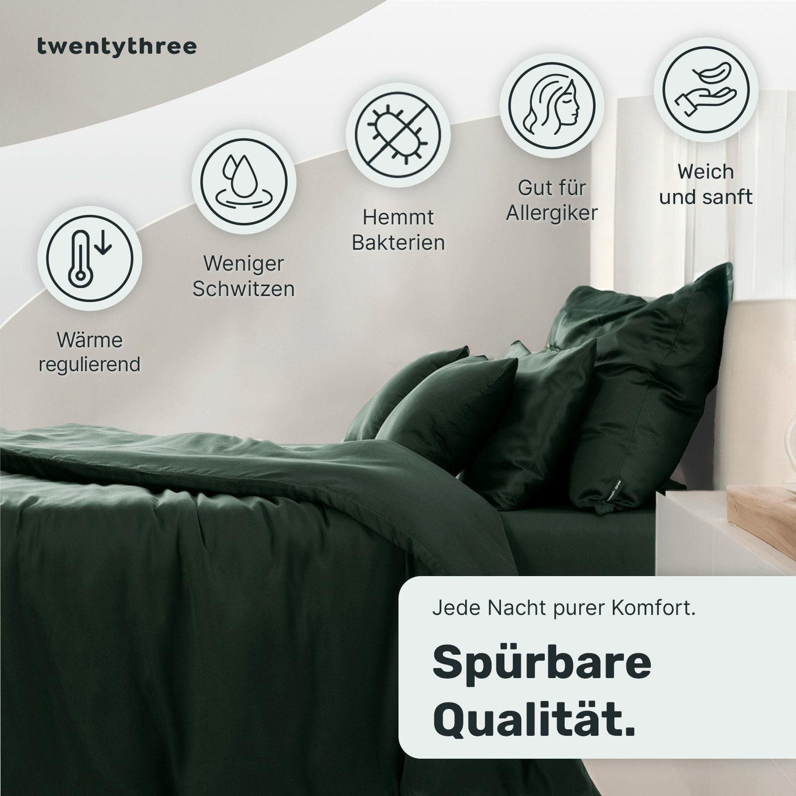 twenty:three® Bettwäsche Lyocell Bettwäsche Forest Green, Lyocell, Atmungsaktiv, Ultraweich, 100% TENCEL™ Lyocell