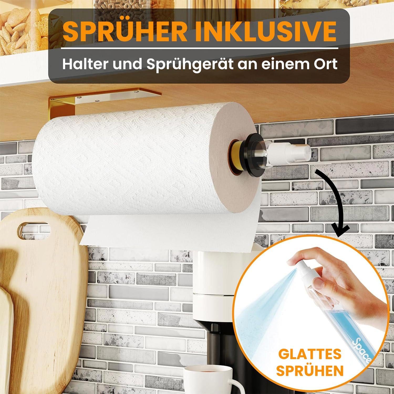 oder golden Papierrollenhalter Bad Küchenrollenhalter Küche, Sprühflasche, MAGICSHE für Selbstklebend mit Gebohrt