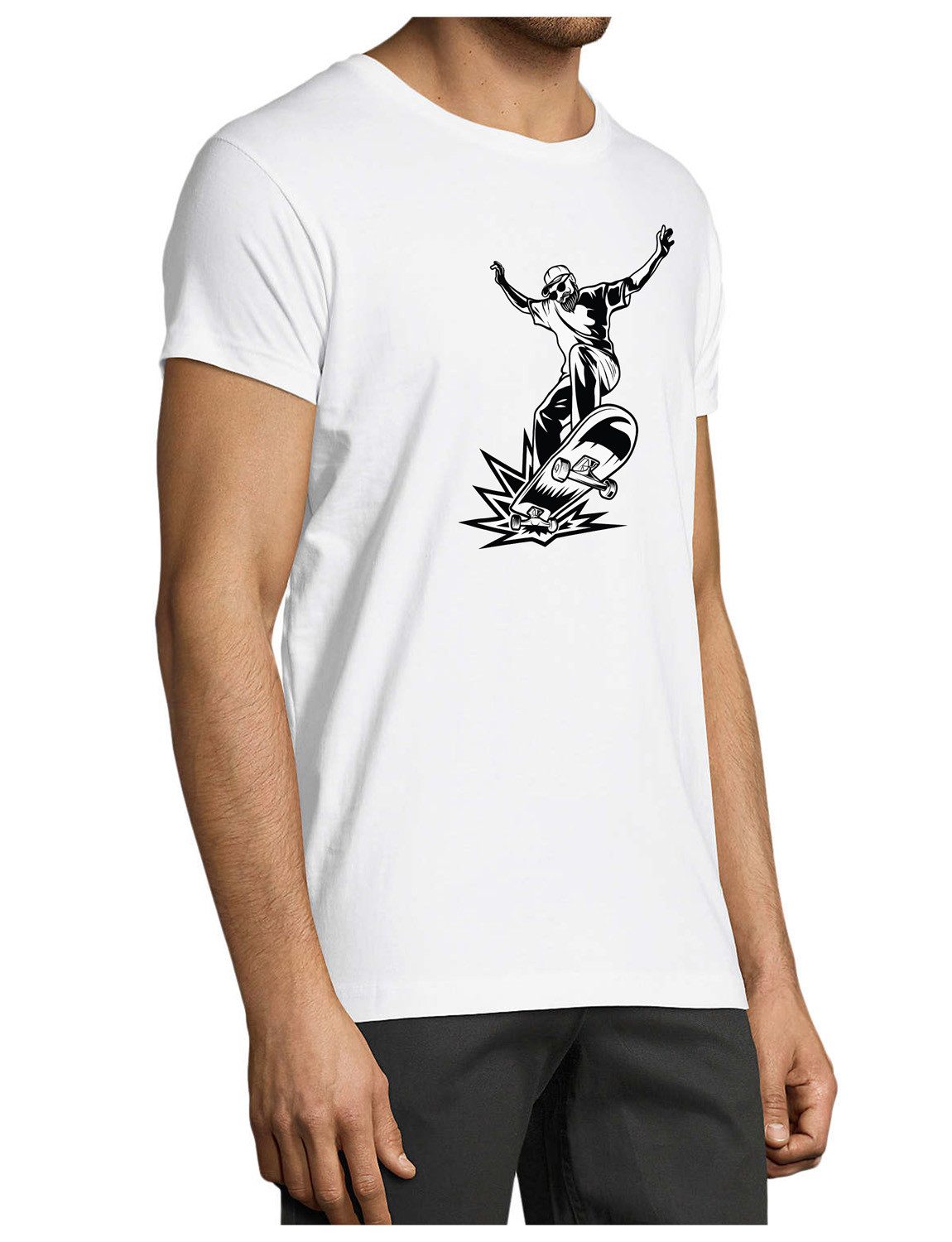MyDesign24 T-Shirt Herren Skater Shirt springender Skateboarder Modernes Streetwear Skater T-Shirt Regular Fit i513