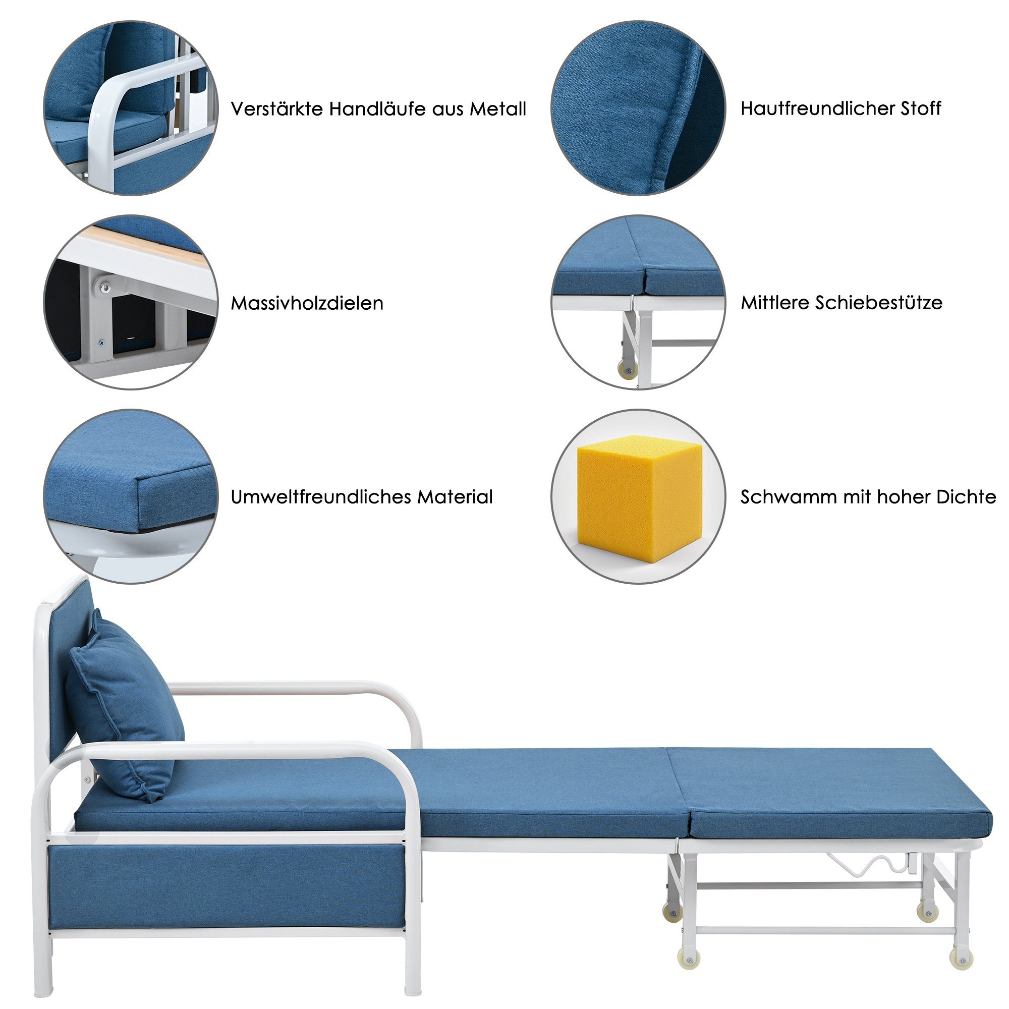 Relaxsessel (2-in-1 Schlafsessel Schlafsofa), Loungesessel mit Schlaffunktion, belastbar bis 150kg, verstellbar