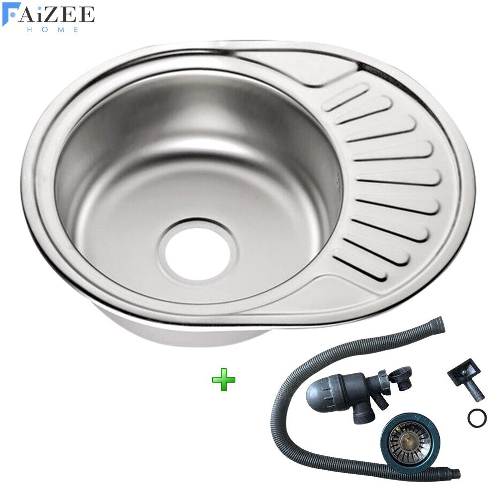 Faizee Möbel Edelstahlspüle Moderne ovale Edelstahlspüle 57x45x16cm (Armatur optional), ohne Armatur