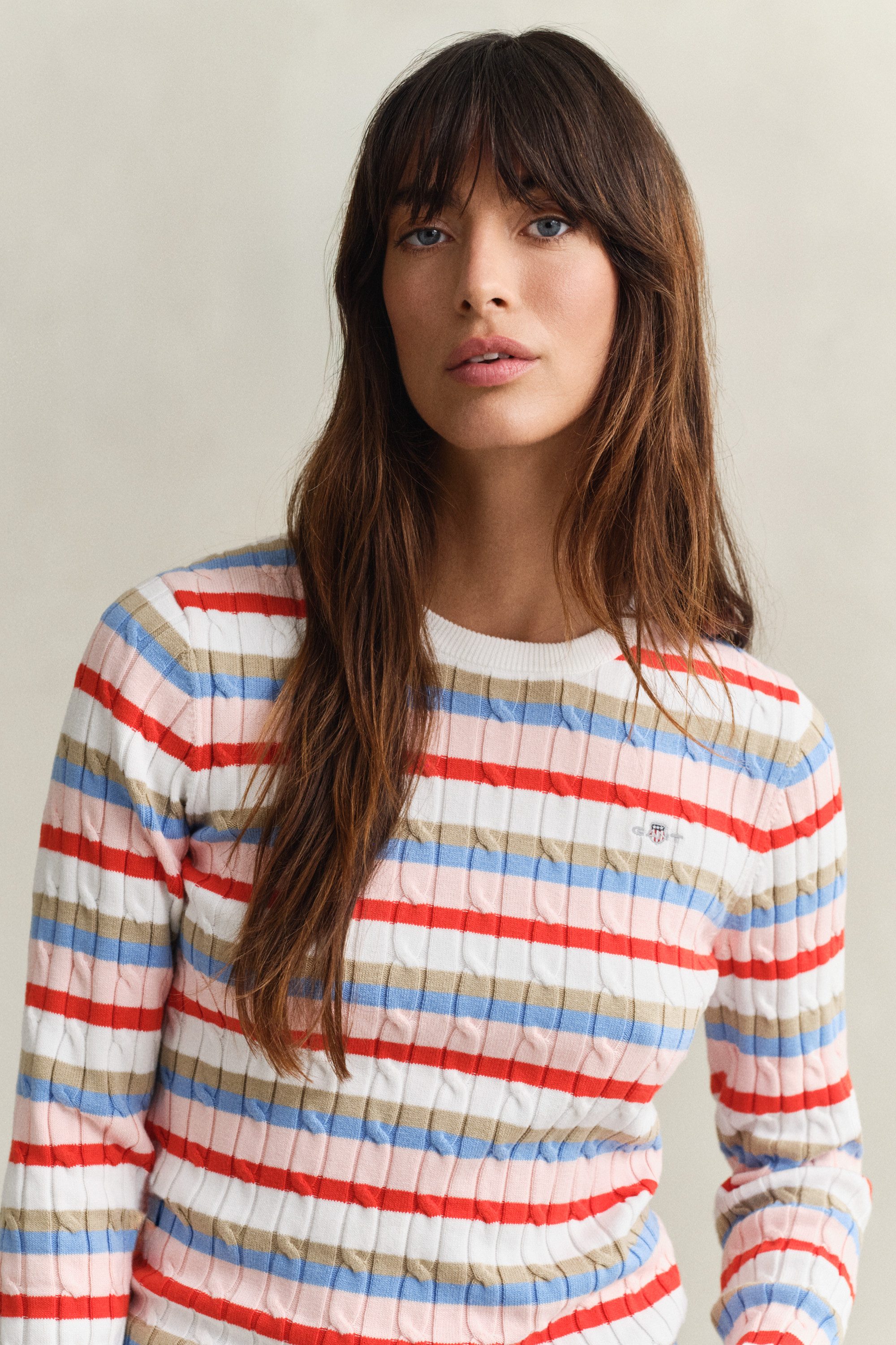 Gant Rundhalspullover STRETCH COTTON CABLE STRIPE C-NECK