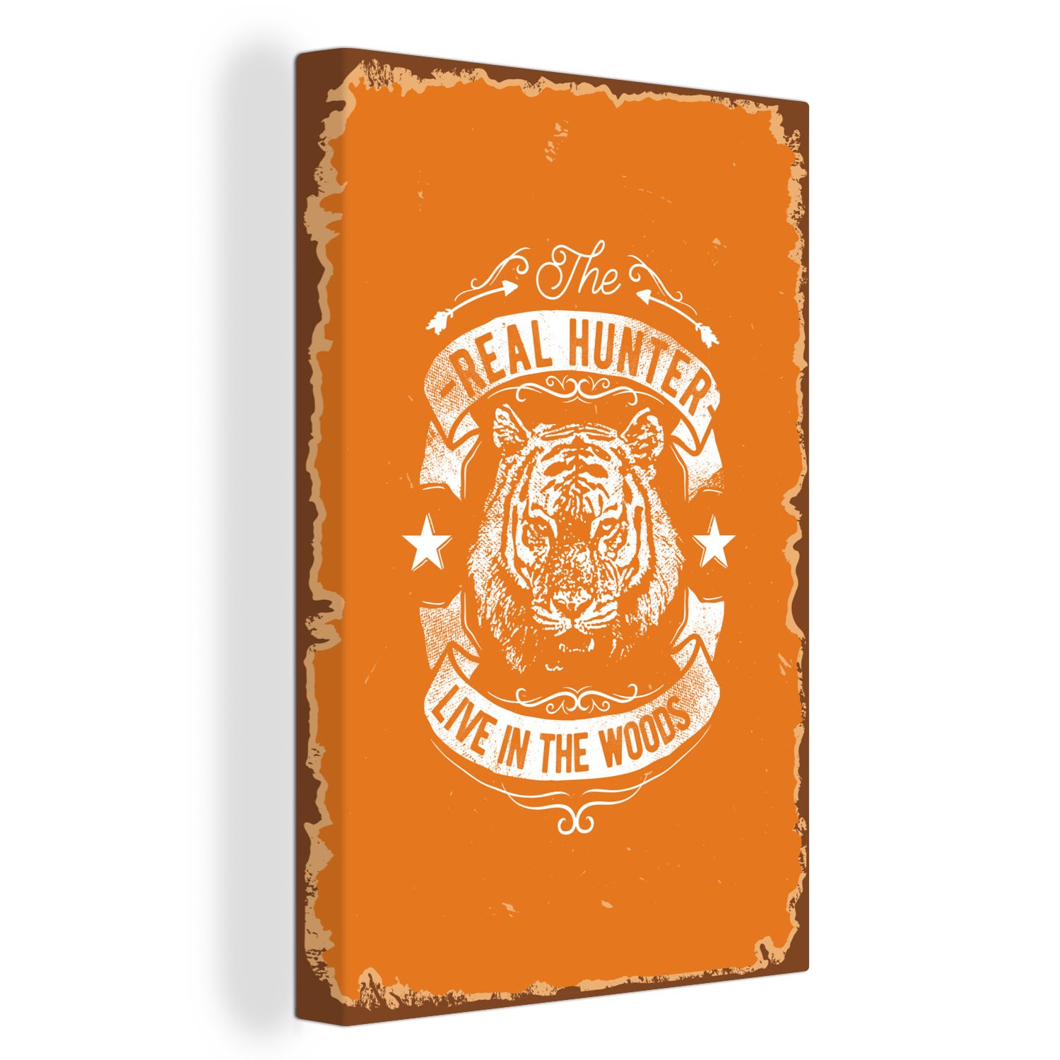 OneMillionCanvasses® Leinwandbild Jahrgang - Tiger - Orange, (1 St), Leinwandbild fertig bespannt inkl. Zackenaufhänger, Gemälde, 20x30 cm