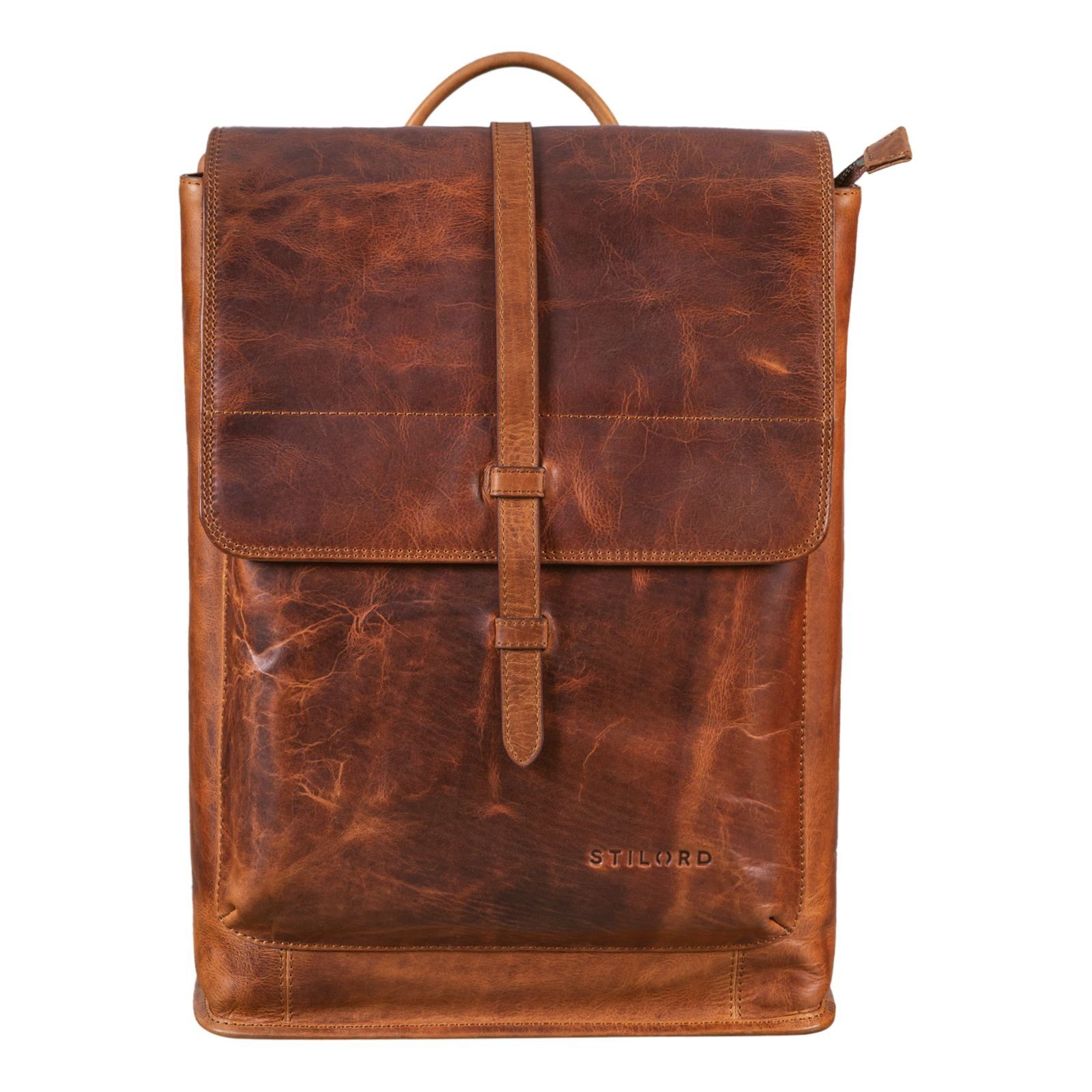 cognac - Notebook-Rucksack Groß kara STILORD Lederrucksack "Foster"