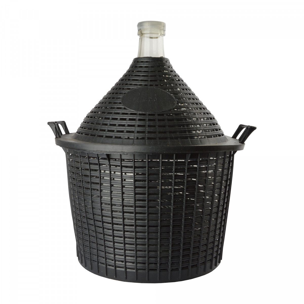 ich-zapfe Fermentationsglas Glasballon, Weinballon, Gärballon 20L - normale Öffnung mit Korb +, Kunststoffstopfen