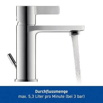 Duravit Waschtischarmatur D-Neo Waschtischmischer, Größe S, mit Zugstangen-Ablaufgarnitur mit AquaControl und AirPlus, Ausladung 9,4 cm, Chrom