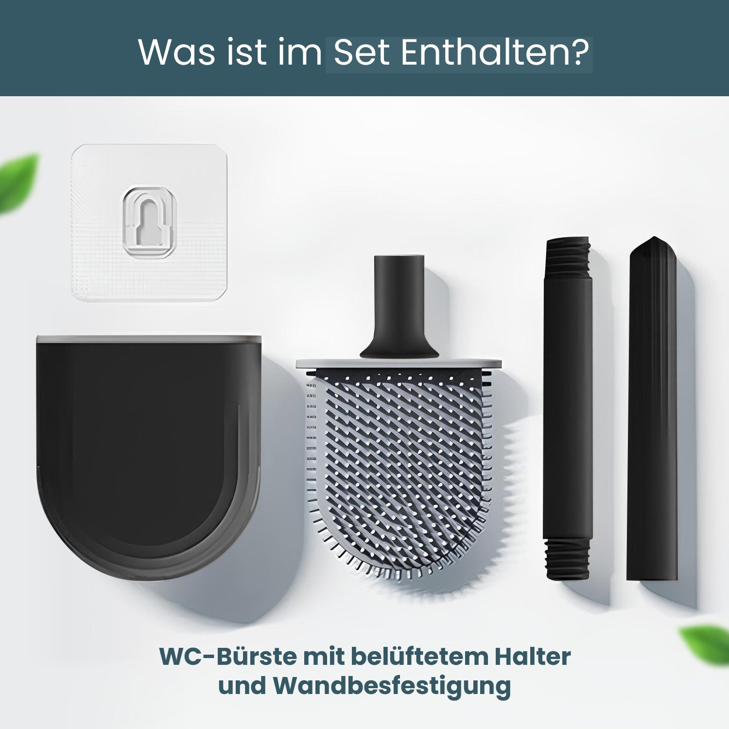 MAQETARA Products WC-Reinigungsbürste Premium Silikon Klobürste für Badezimmer, Bad, WC, Toilette, Reinigung, (Packung), Schnell Trocknende WC Bürste mit Wandbefestigung zum Kleben