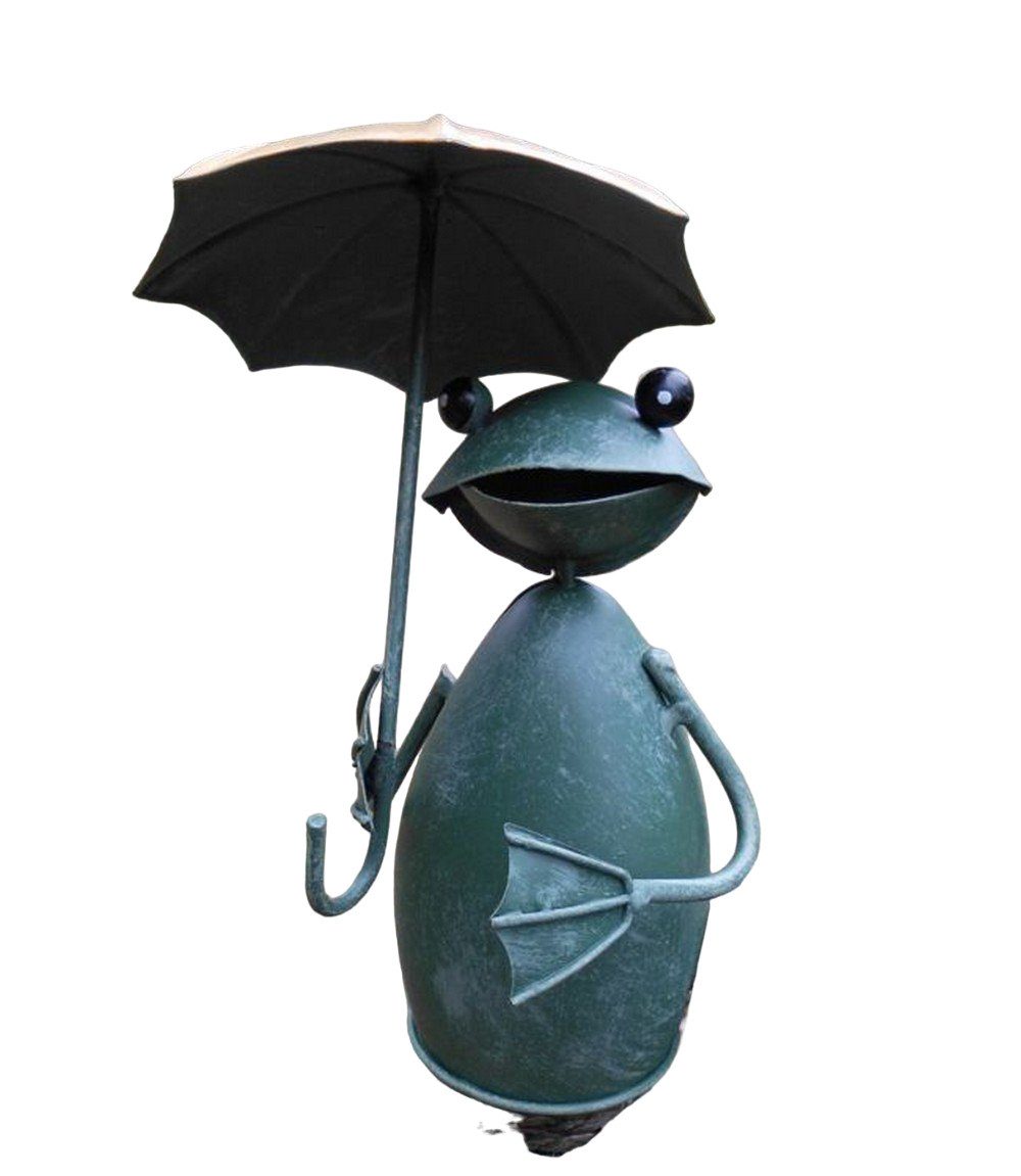 Dekofigur Zaunfigur Zaunhocker Gartendeko Frosch mit gelbem Schirm geöffnet