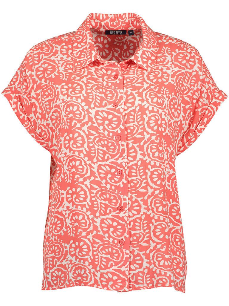 BLUE SEVEN Blusenshirt 180316 Damen Bluse Allover-Print mit Hemd-Kragen & überschnittenen Schultern
