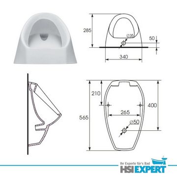 HGMBAD Urinal Urinal Zulauf von hinten Beschichtung und Siphon, Keramik, Wasserspülung, (Komplettset, Wandmontage)