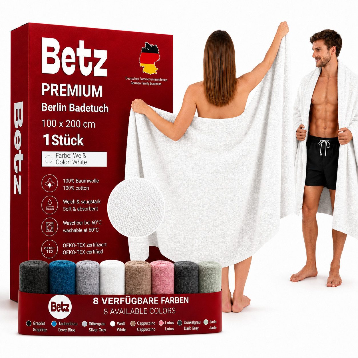 Betz Badetuch 2 Stück Saunatücher groß XXL Berlin 100x200 cm, 100% Baumwolle (Set, 2-St), Badetuch Saunatuch Badetücher Saunatücher