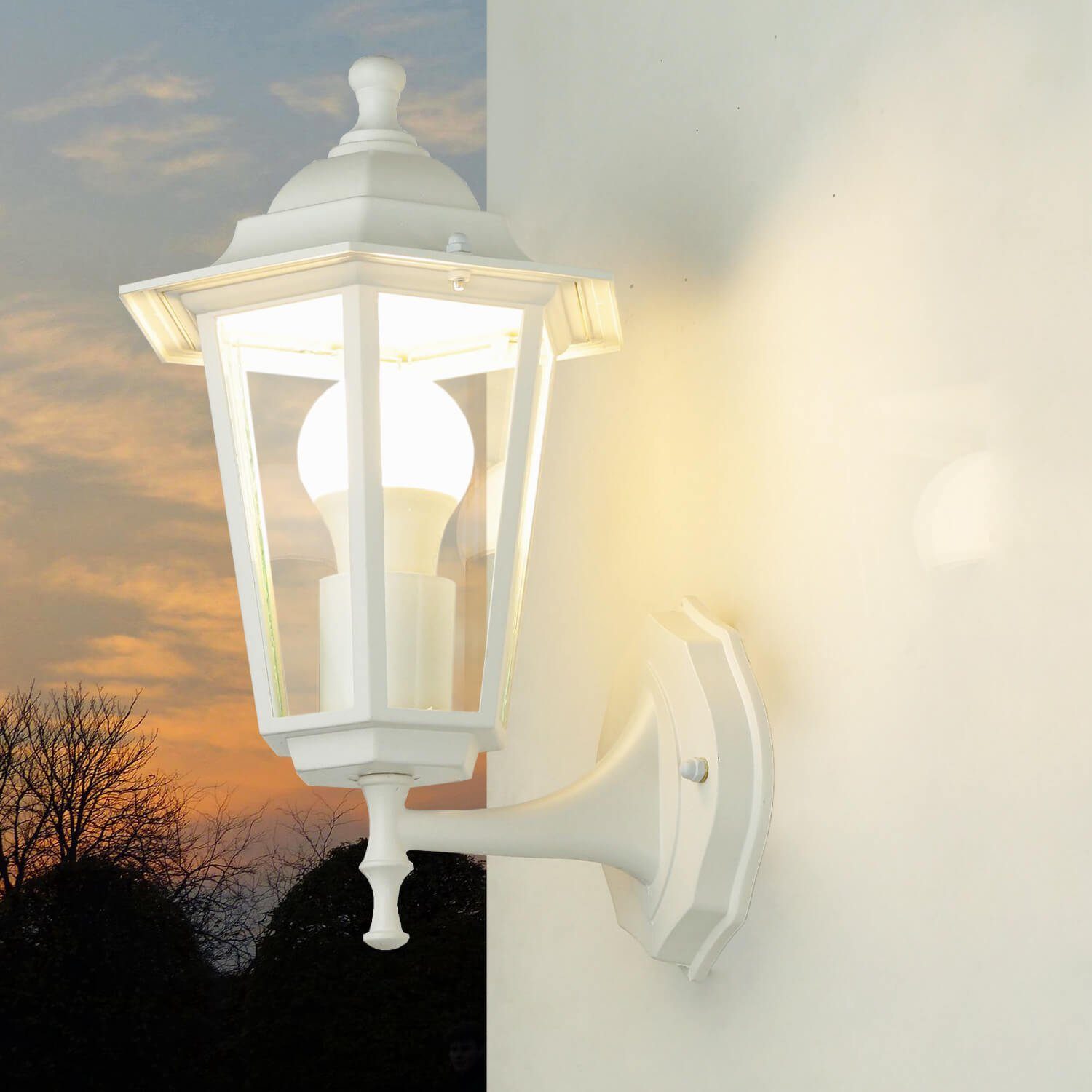 Weiß Licht-Erlebnisse Rustikal Außen-Wandleuchte Haus IP44 Außenleuchte PARIS, Wandlaterne Wandlampe Leuchtmittel, ohne Garten