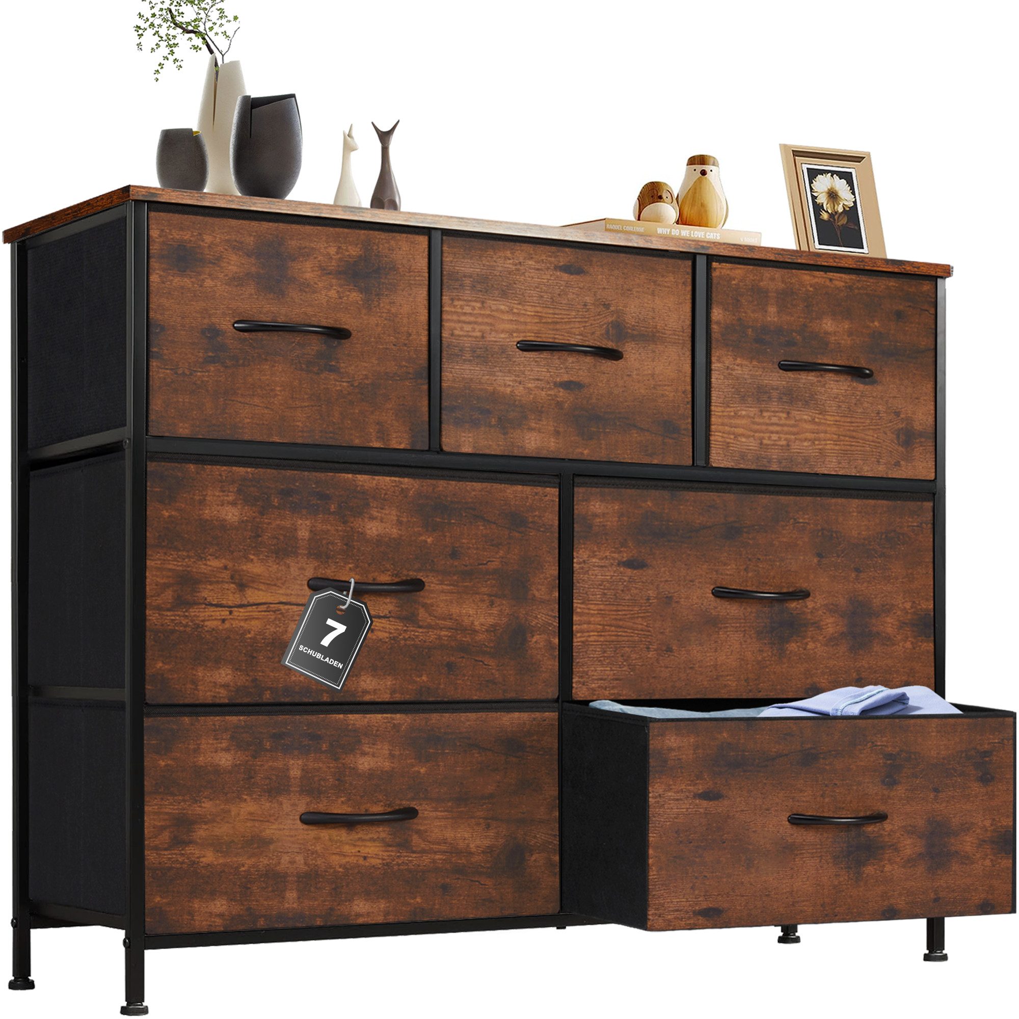 DUMOS Schubkastenkommode Kommode mit 7, 8, 9 Schubladen Stoffkommode mit Stabilem, 7 Schubladen