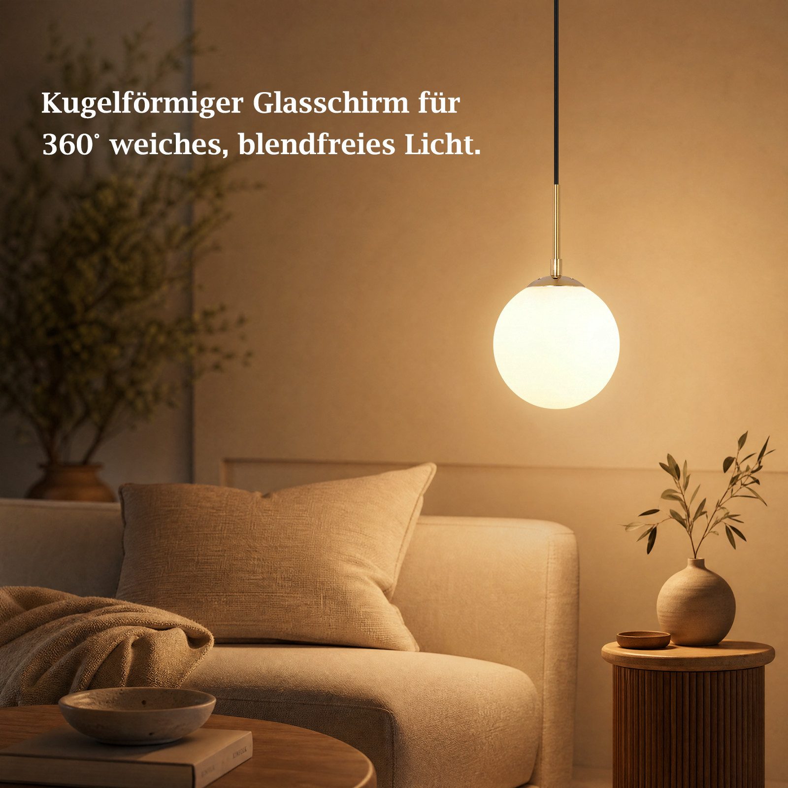 Nettlife Pendelleuchte 1/2/3flammig G9 Glas Kugel gold modern Hängeleuchte Esstisch, ohne Leuchtmittel, für Esszimmer Wohnzimmer Küche Schlafzimmer – Bild 4 von 5