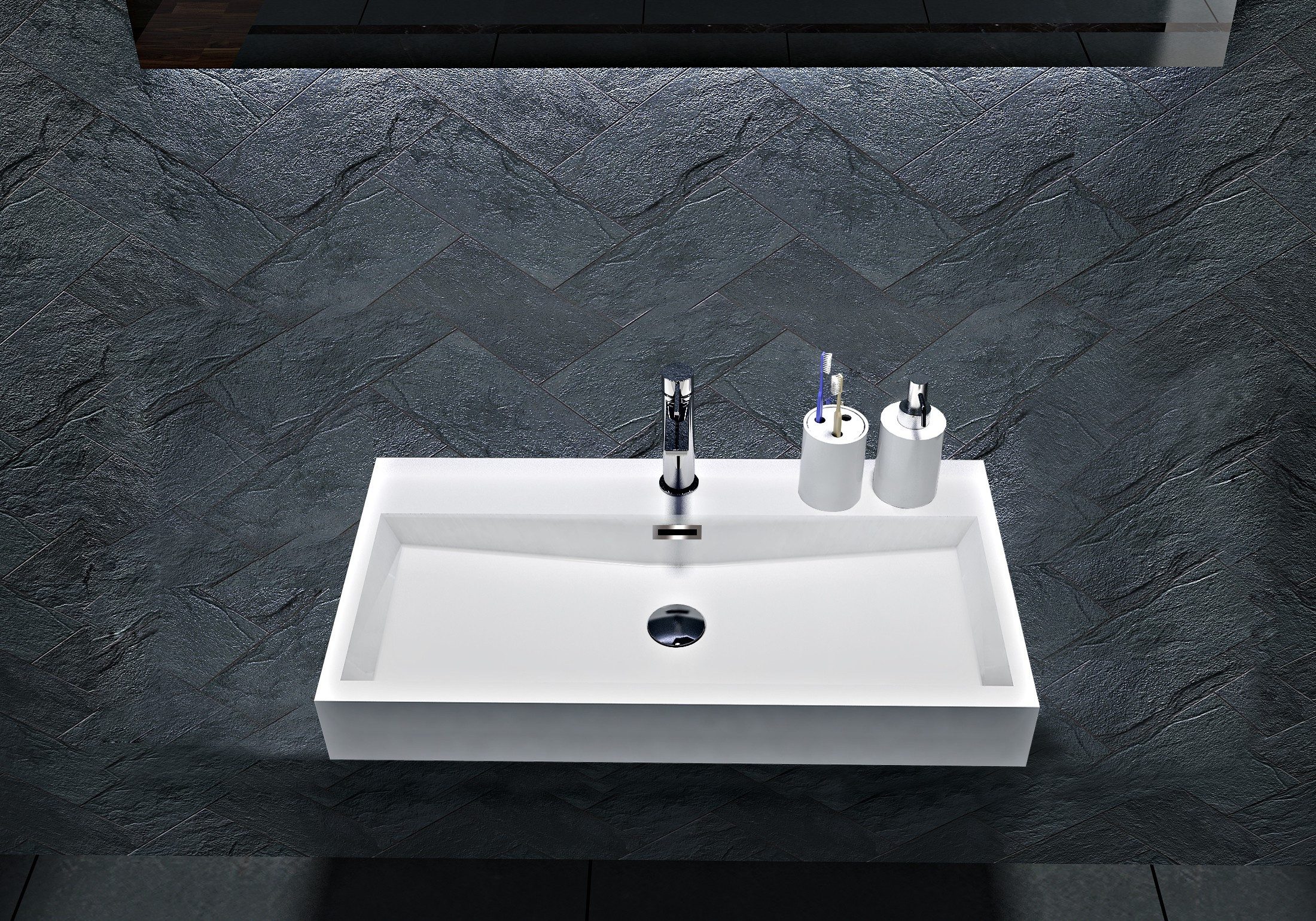 Bernstein Waschtisch BS6002 76,5cm Weiß glänzend, Wandwaschbecken Gussmarmor glänzend mit Hahnloch