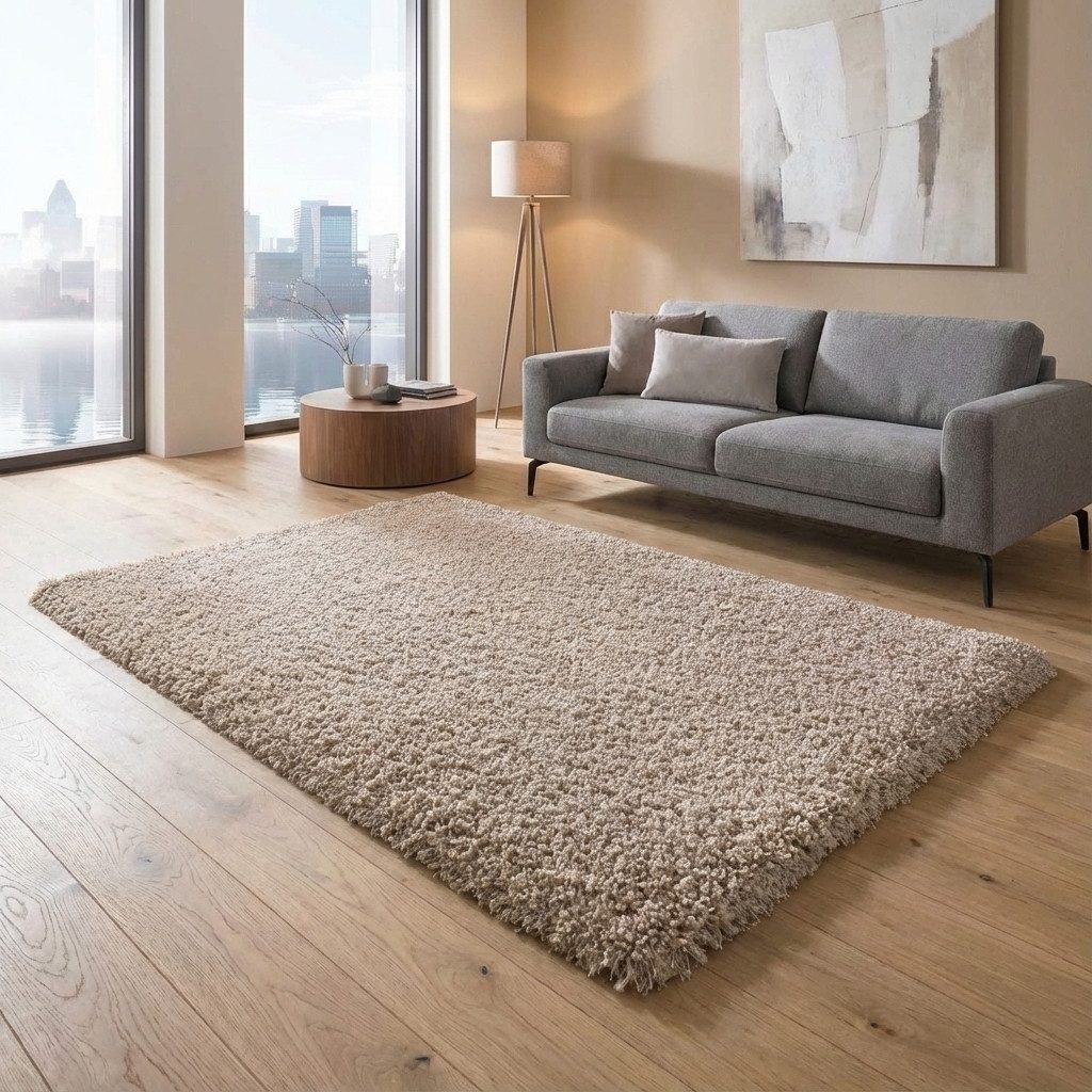 TaCa Home Langflor-Teppich Shaggy Teppich Langflor, quadratisch, Höhe: 60 mm, Schlafzimmer Kinderzimmer Wohnzimmer Esszimmer, beige - 160 x 160 cm