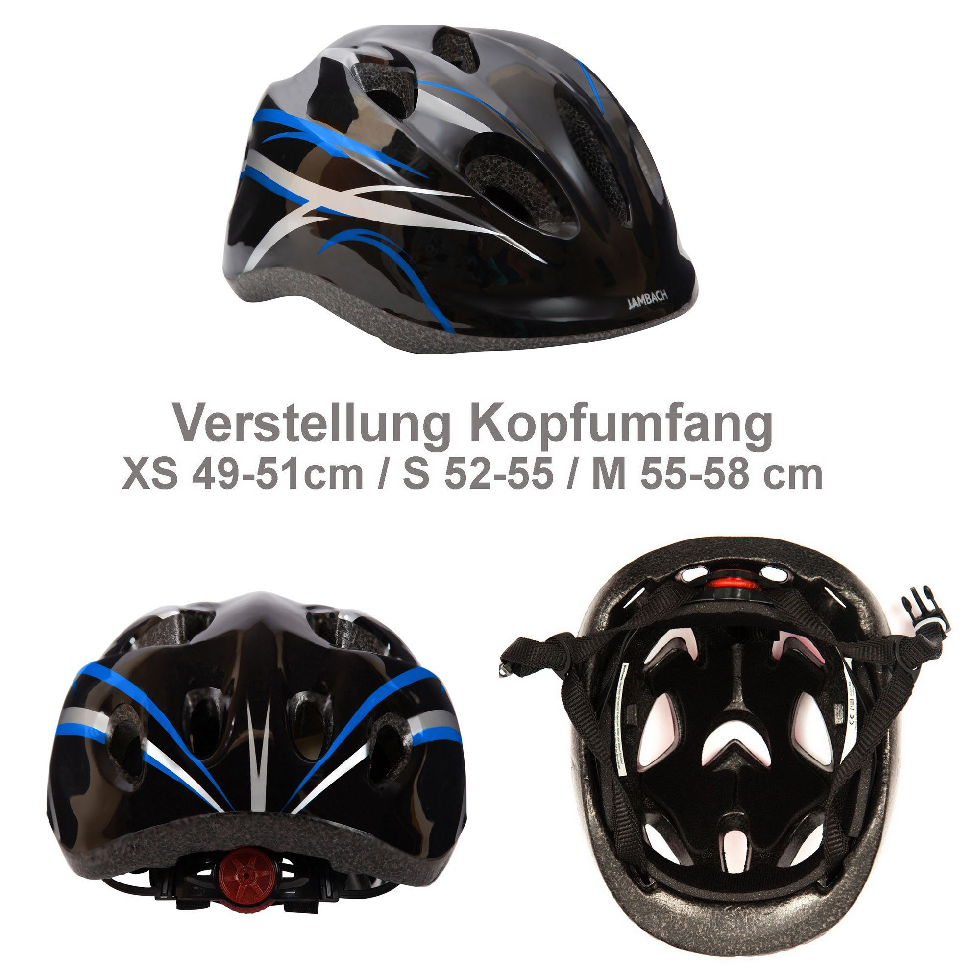 Inliner, JAMBACH Rucksack), Set blinkende Protektoren, Größe (Set, Helm, Einsteiger Inlineskates, blau Rolle verstellbare